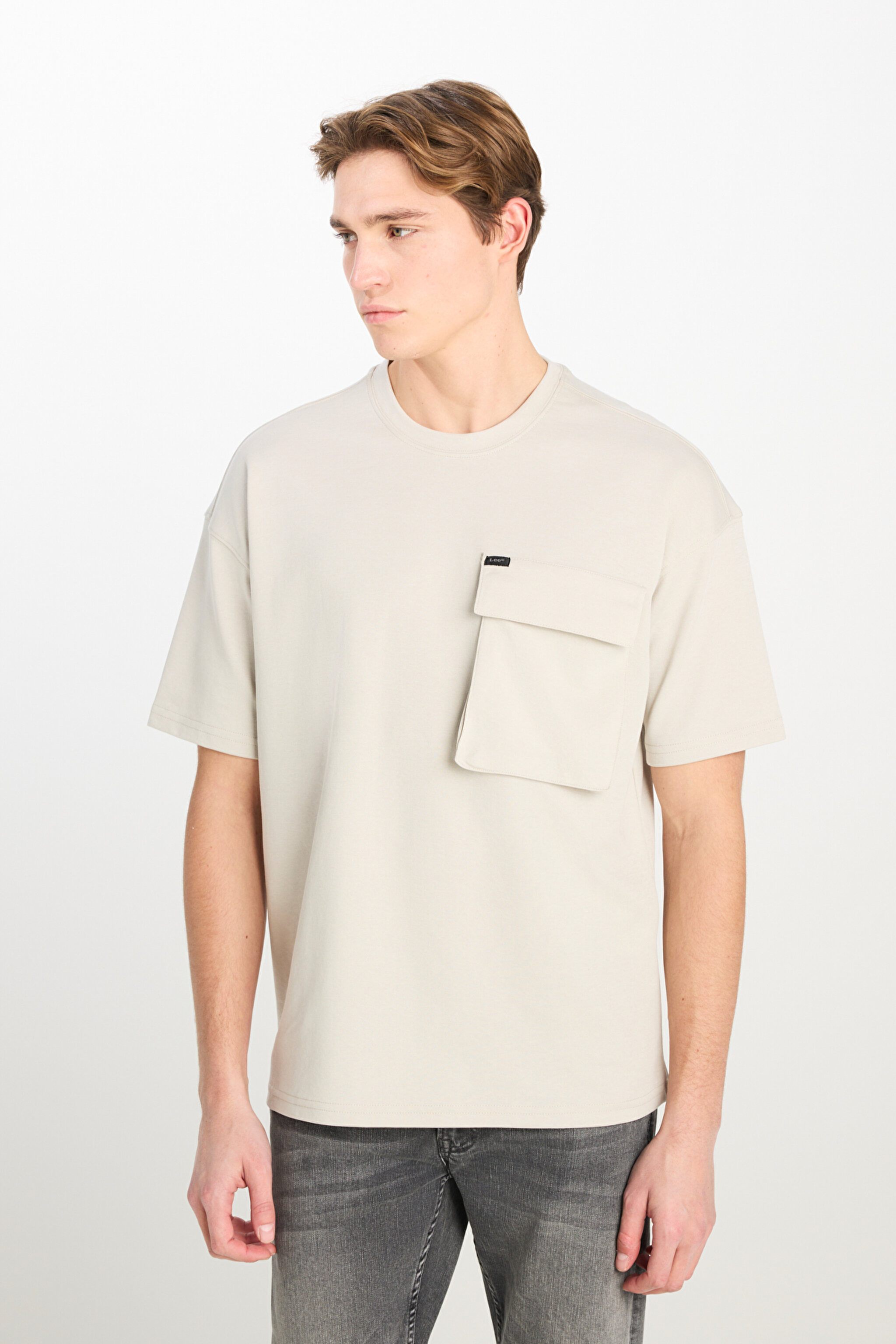 Loose Fit Rahat Kesim  Bisiklet Yaka Gri Tişört - Gray-L241669035 (görsel 2)