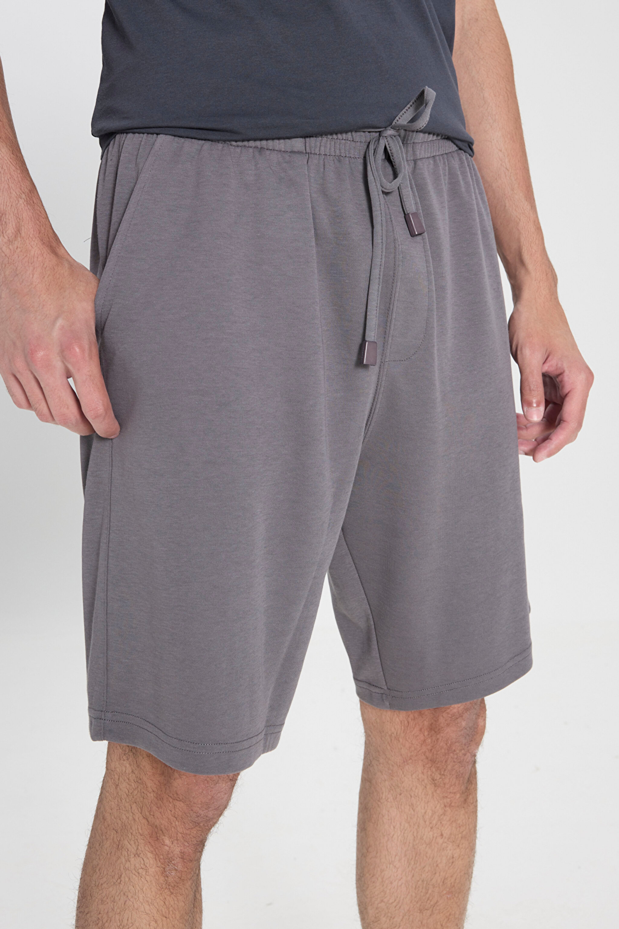 Regular Fit Normal Kesim Normal Bel Siyah Sweat Şort - Anthracite-L241671003 (görsel 4)