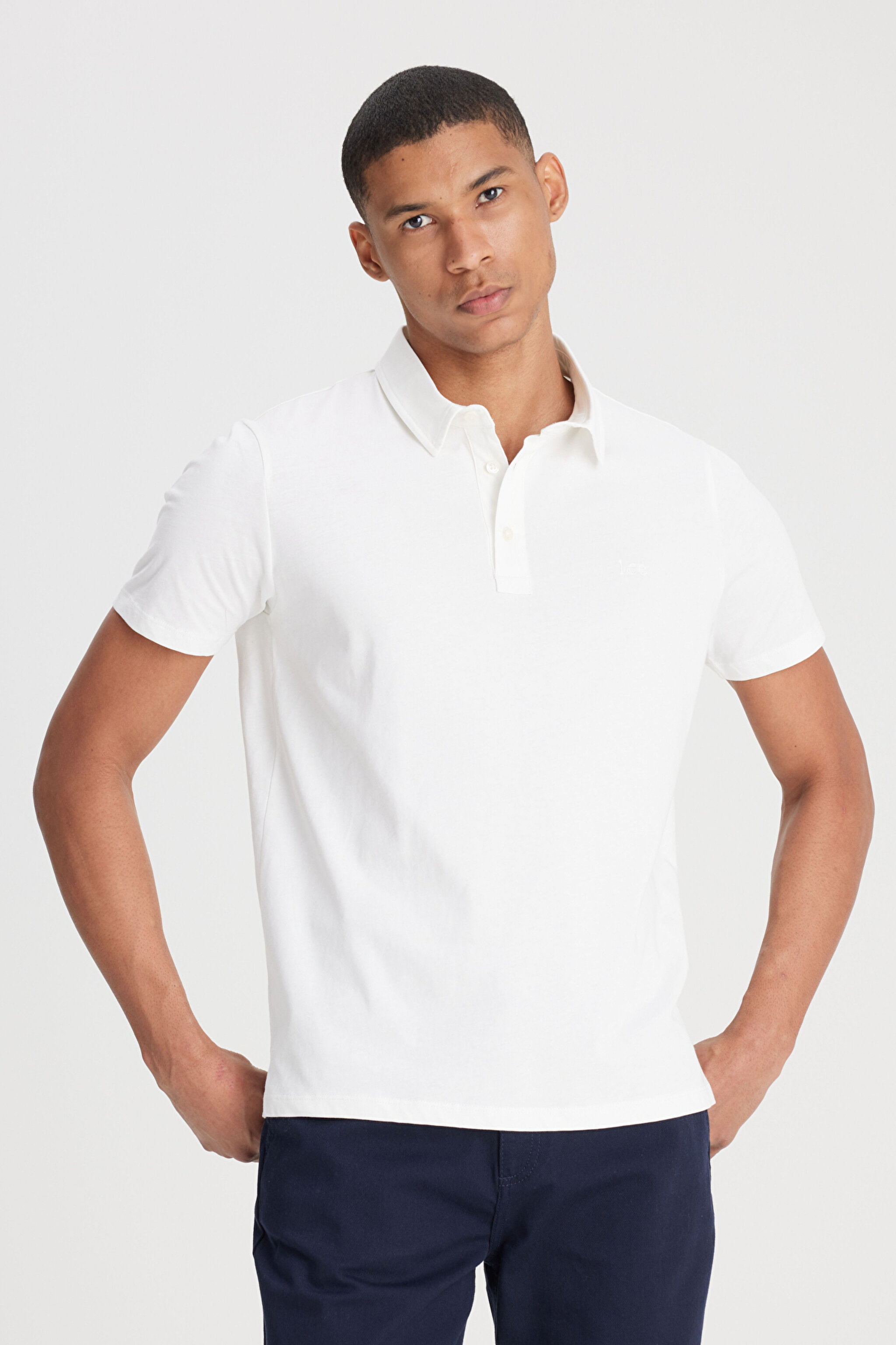 Regular Fit Normal Kesim Polo Yaka %100 Pamuk Beyaz Tişört - White-L241683100 (görsel 3)