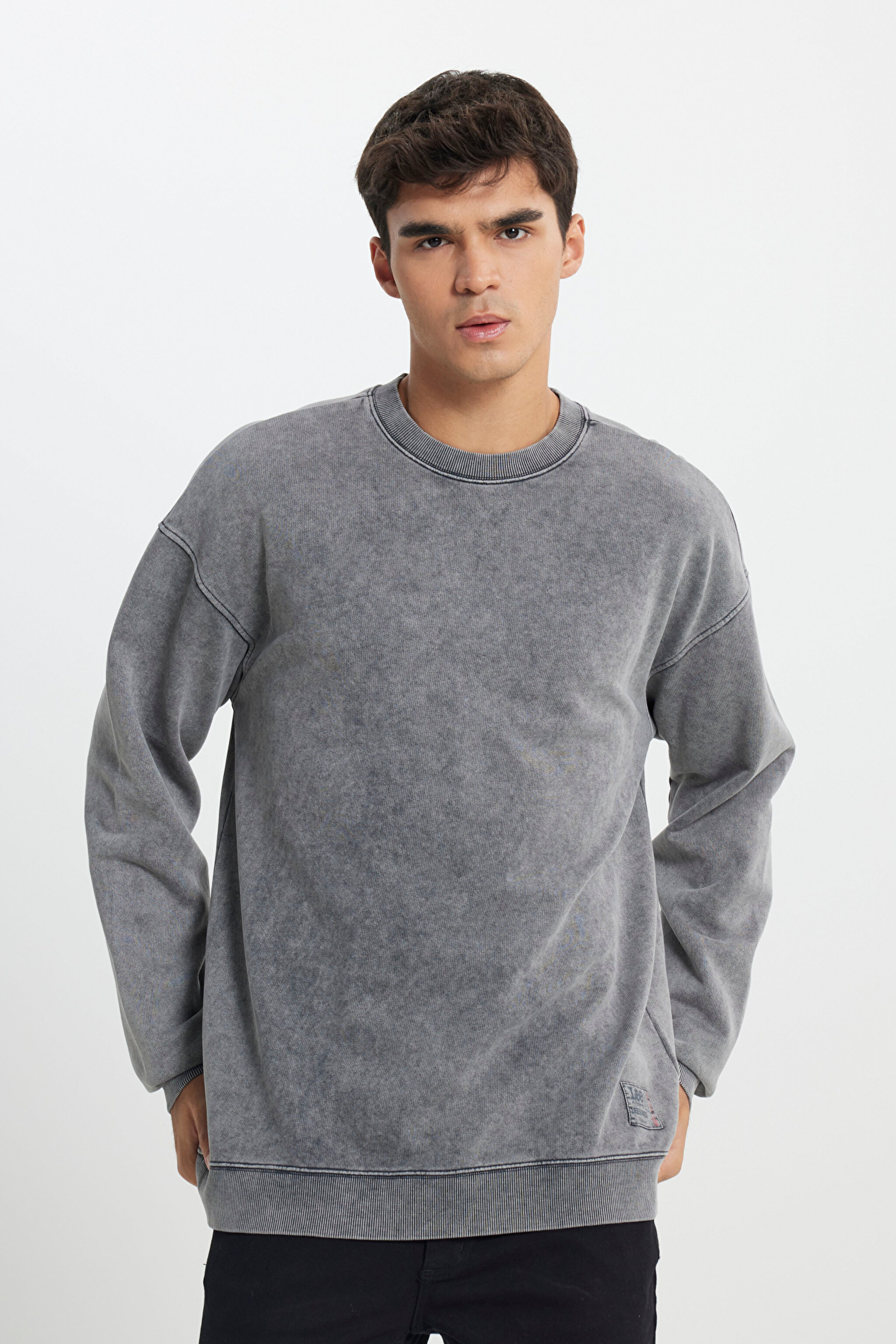 Loose Fit Rahat Kesim Bisiklet Yaka %100 Pamuk Antrasit Sweatshirt - Anthracite-L241744003 (görsel 2)