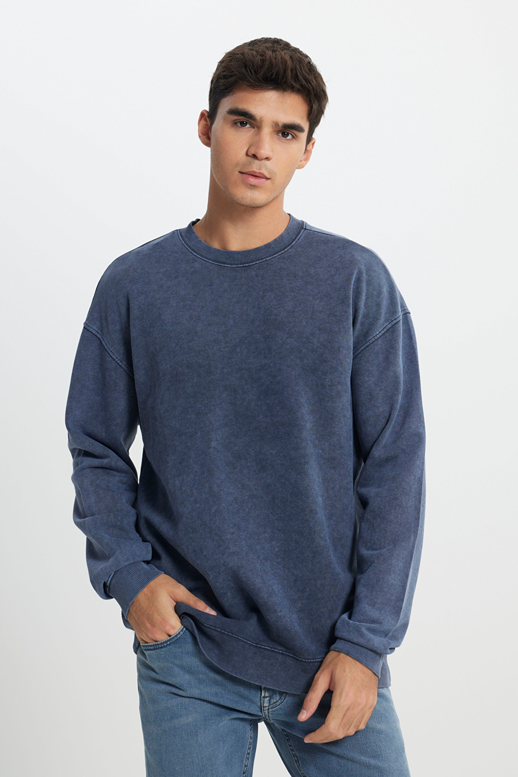 Loose Fit Rahat Kesim Bisiklet Yaka %100 Pamuk Turuncu Sweatshirt