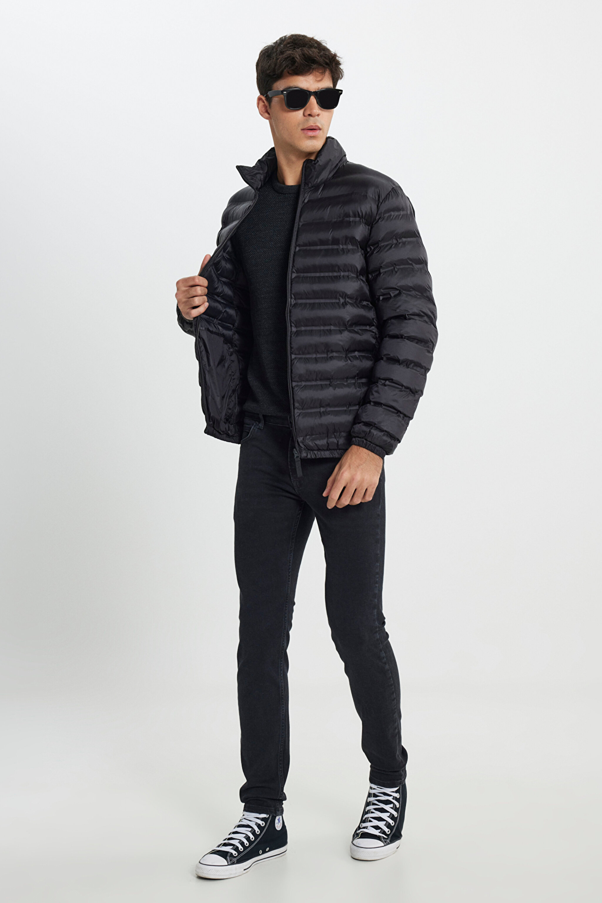 Regular Fit Normal Kesim Siyah Şişme Mont - Black-L242028001 (görsel 4)