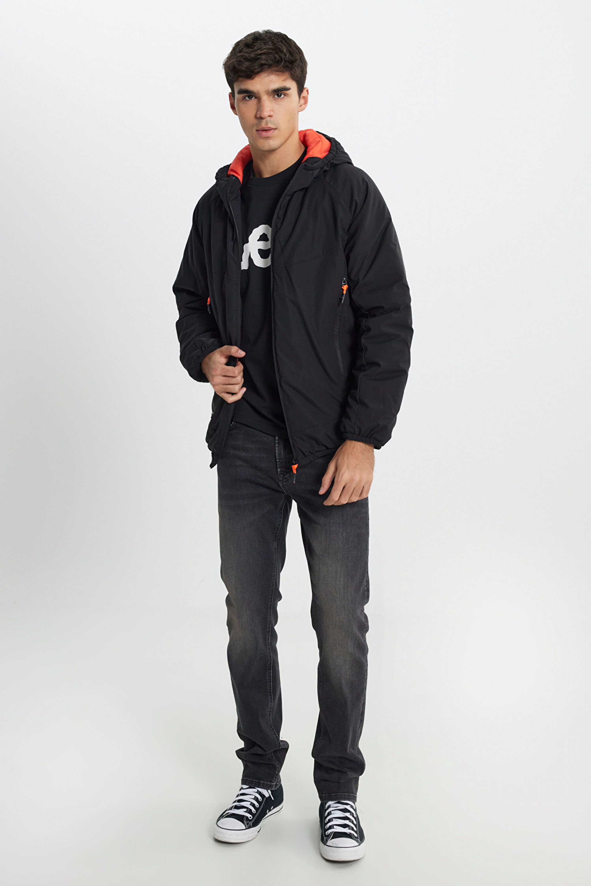Regular Fit Normal Kesim Fermuarlı Siyah Ceket - Black-L242038001 (görsel 3)