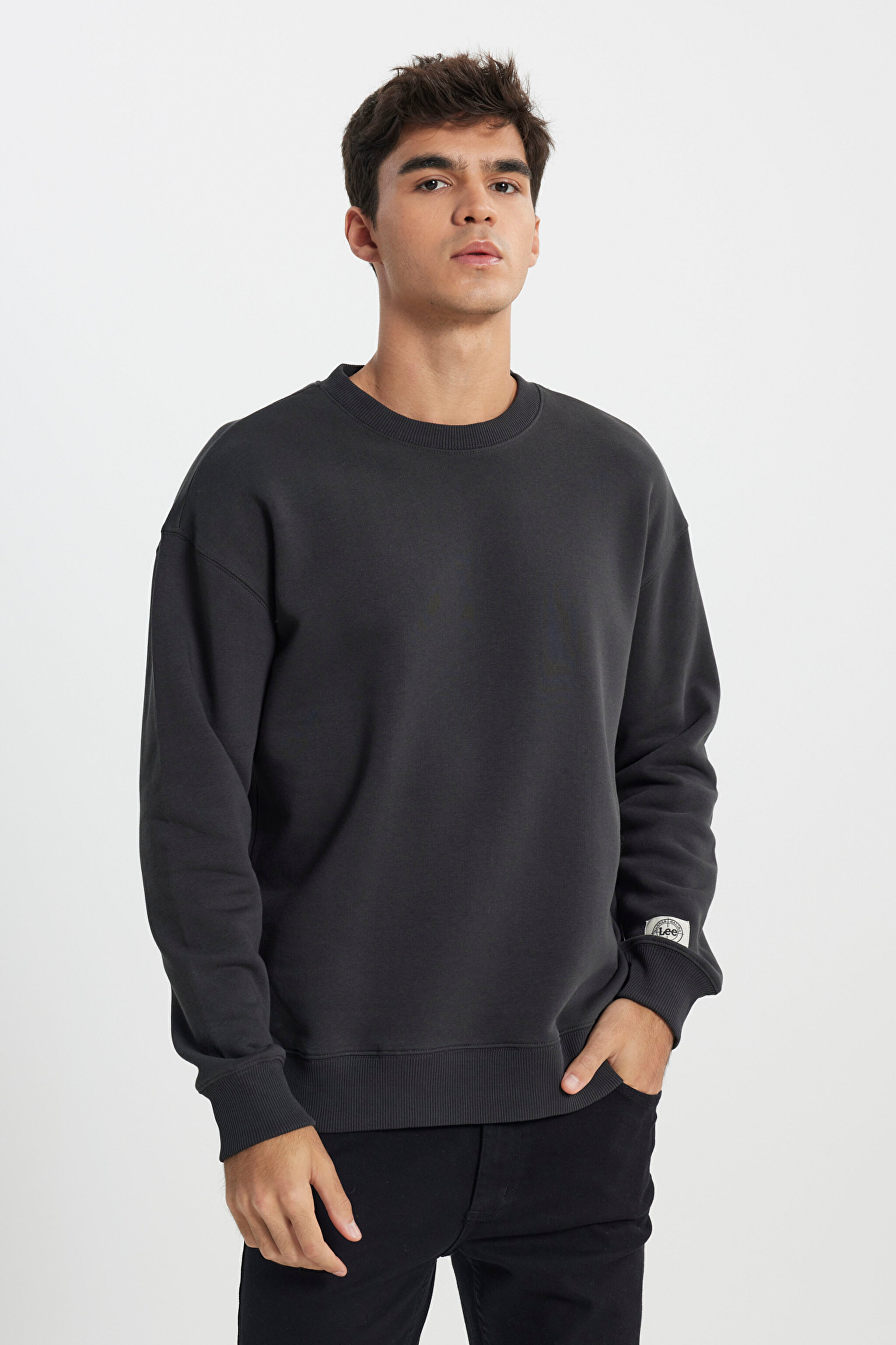 Loose Fit Rahat Kesim Bisiklet Yaka İçi Polarlı Antrasit Sweatshirt - Anthracite-L242121003