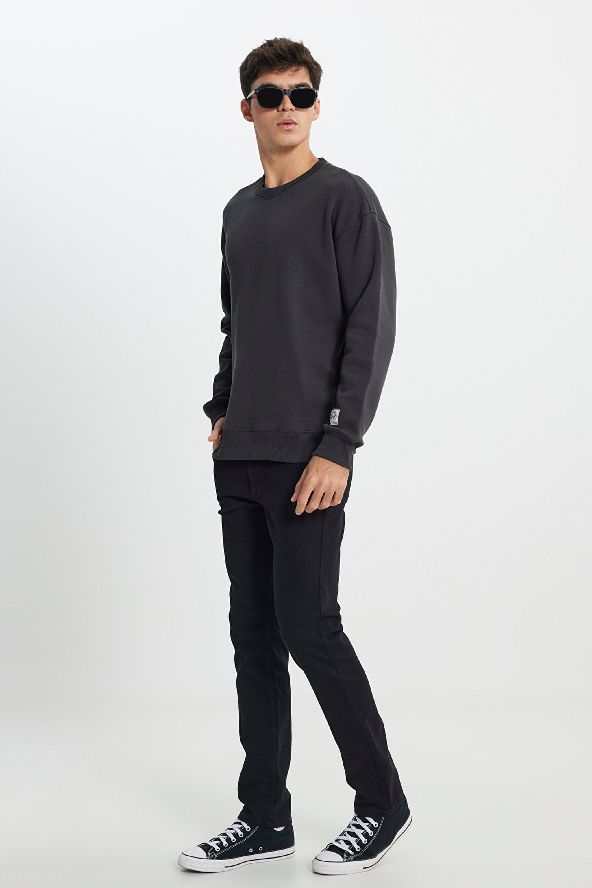 Loose Fit Rahat Kesim Bisiklet Yaka İçi Polarlı Antrasit Sweatshirt - Anthracite-L242121003 (görsel 2)