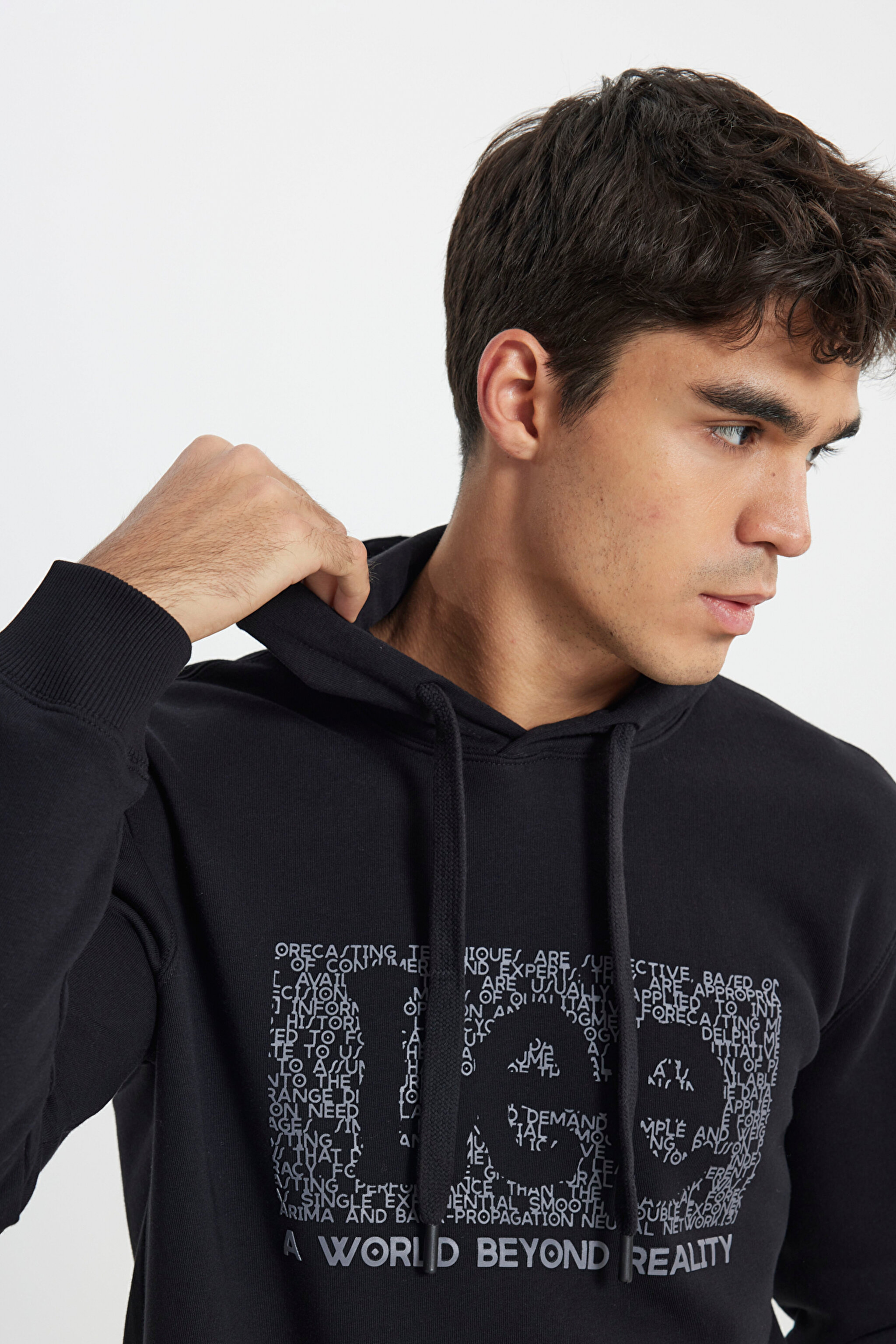 Regular Fit Normal Kesim Kapüşonlu İçi Polarlı Siyah Sweatshirt - Black-L242168001 (görsel 5)