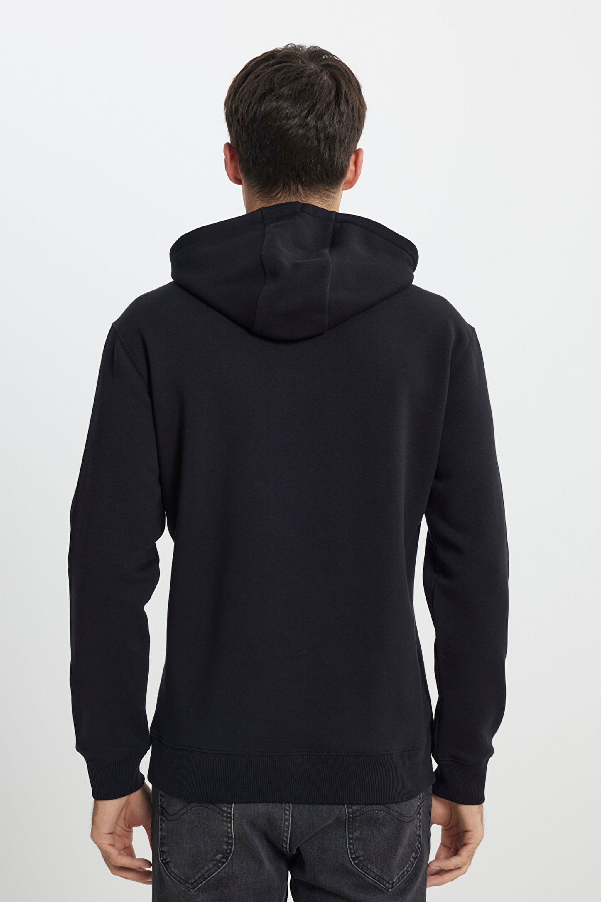 Regular Fit Normal Kesim Kapüşonlu İçi Polarlı Siyah Sweatshirt - Black-L242168001 (görsel 7)