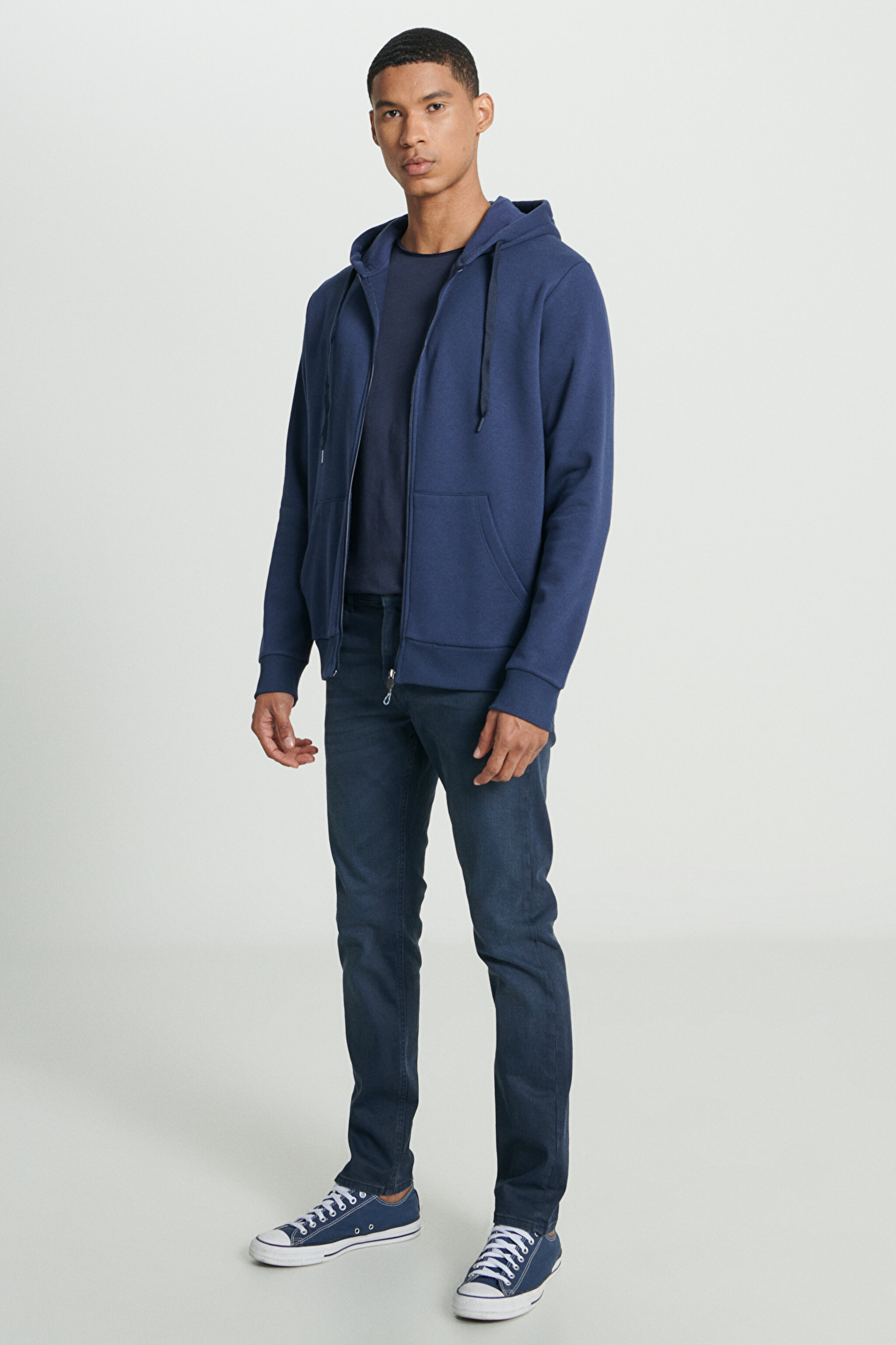 Regular Fit Normal Kesim Kapüşonlu İçi Polarlı Lacivert Sweatshirt Ceket - Navy-L242331410 (görsel 4)