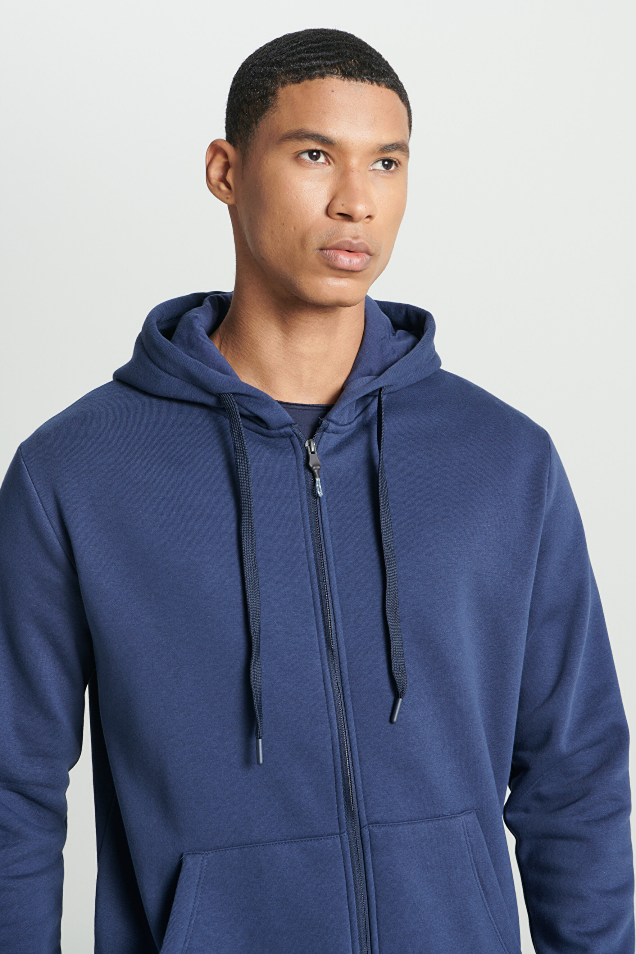 Regular Fit Normal Kesim Kapüşonlu İçi Polarlı Lacivert Sweatshirt Ceket - Navy-L242331410 (görsel 5)