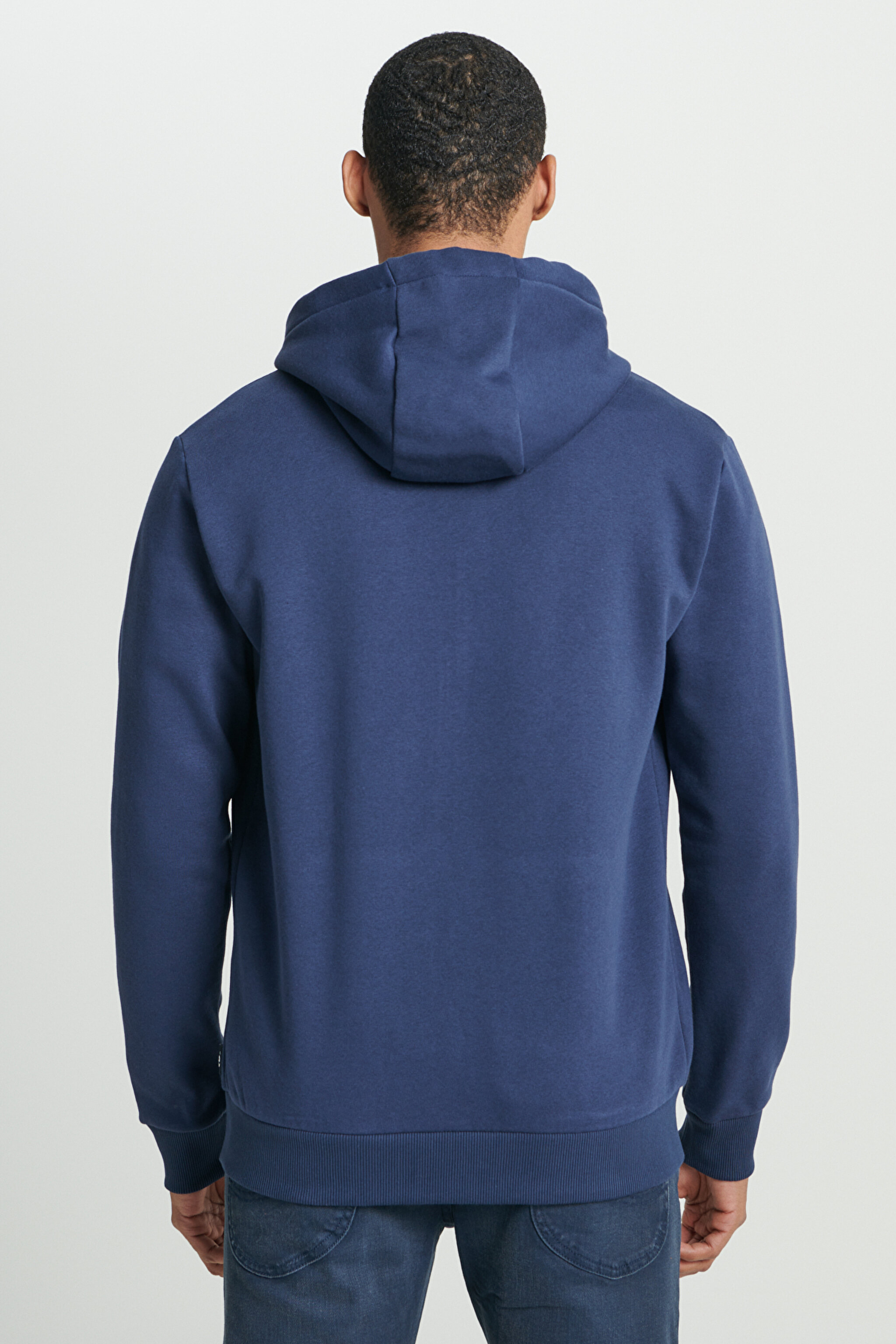 Regular Fit Normal Kesim Kapüşonlu İçi Polarlı Lacivert Sweatshirt Ceket - Navy-L242331410 (görsel 6)