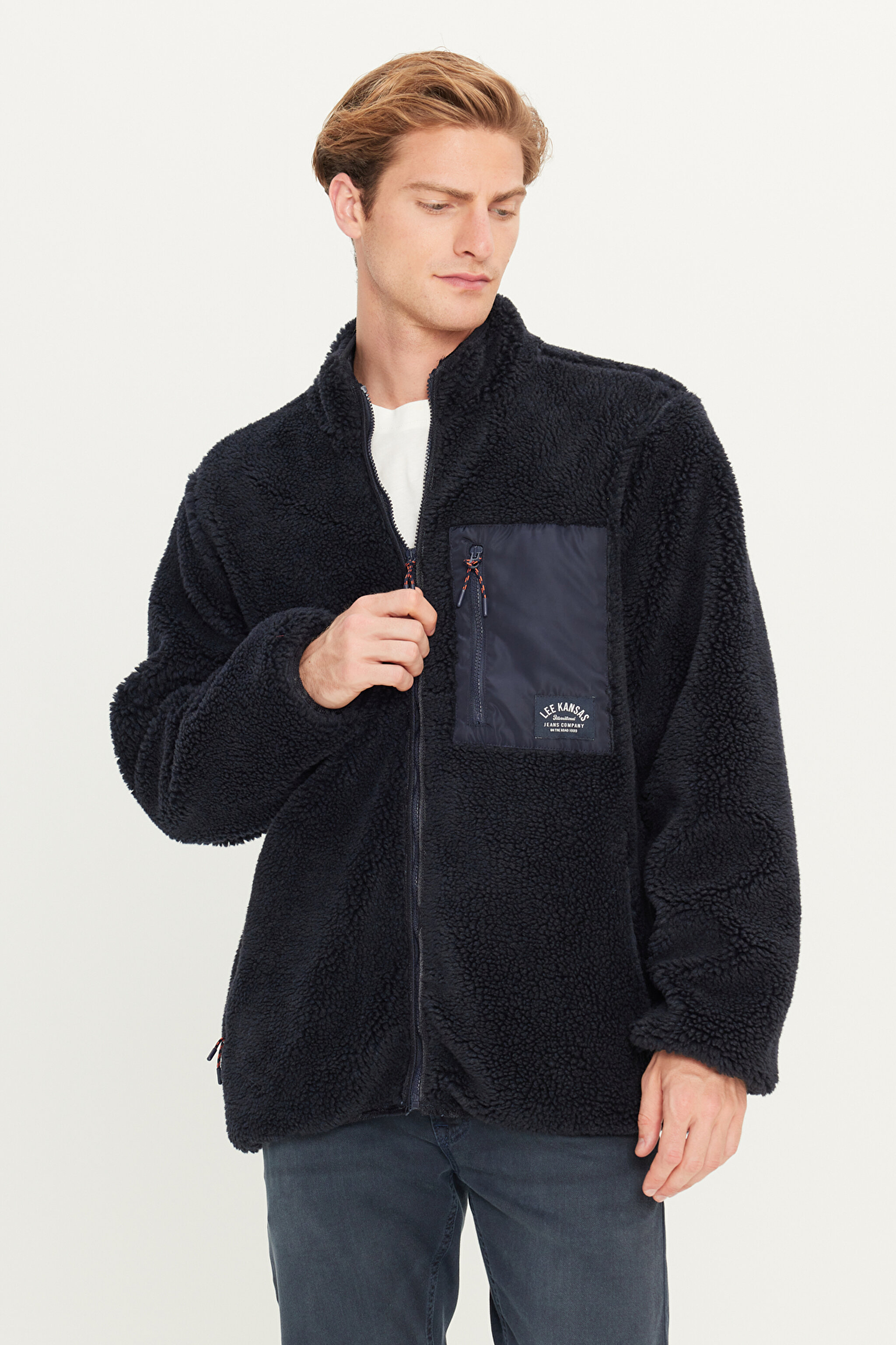 Regular Fit Normal Kesim Fermuarlı Cep Detaylı Lacivert Sherpa Ceket - Navy-L242446410 (görsel 2)