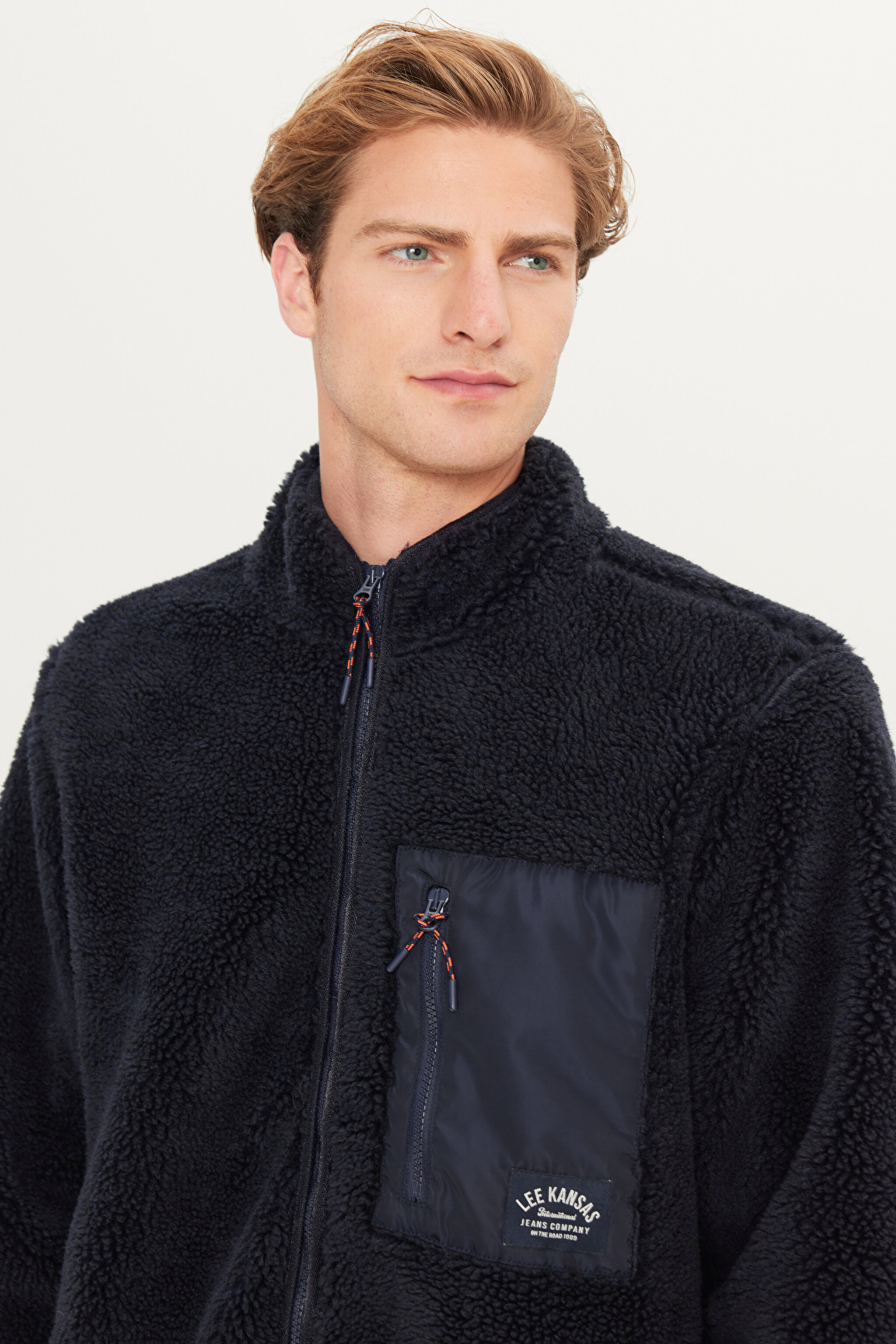 Regular Fit Normal Kesim Fermuarlı Cep Detaylı Lacivert Sherpa Ceket - Navy-L242446410 (görsel 4)
