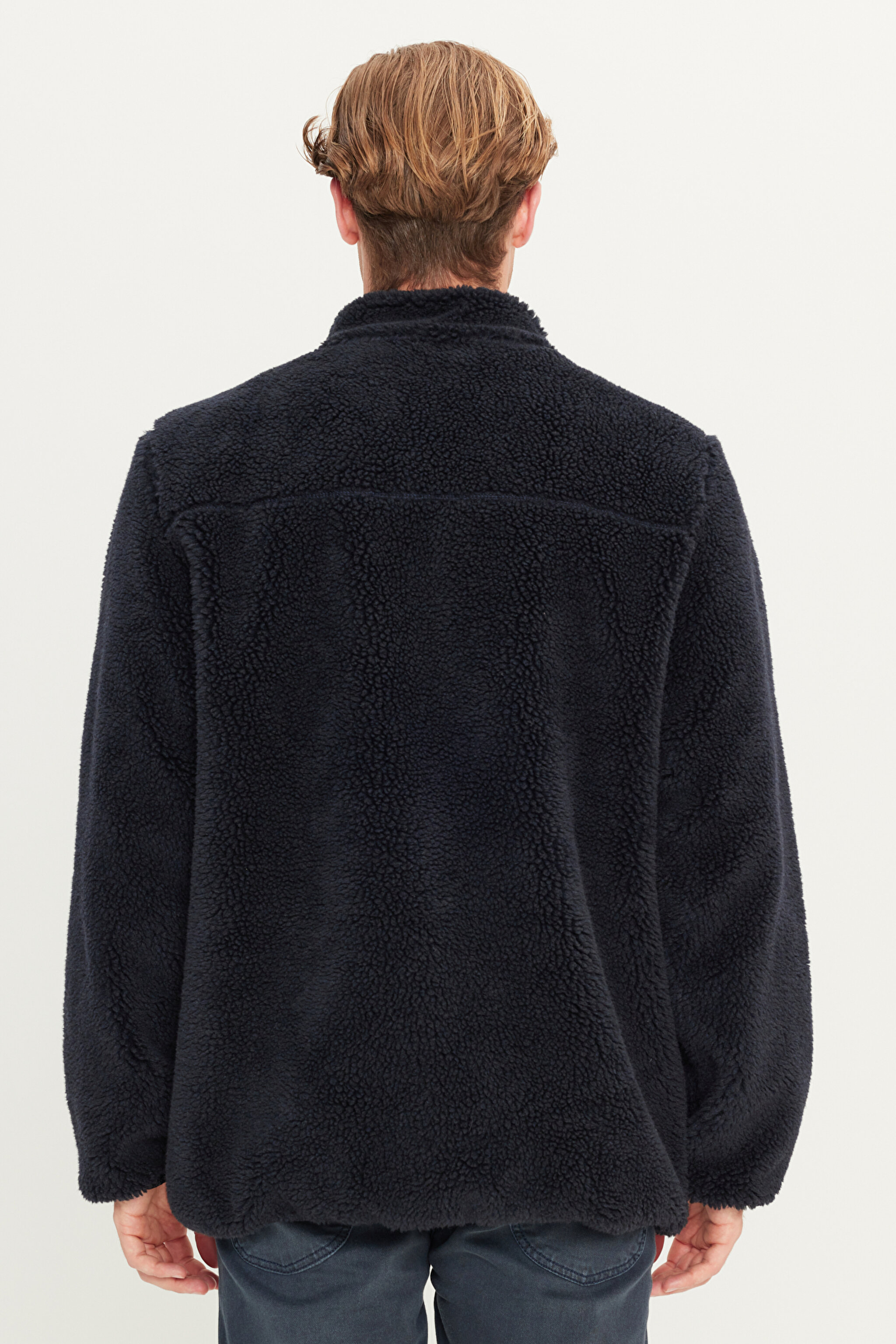 Regular Fit Normal Kesim Fermuarlı Cep Detaylı Lacivert Sherpa Ceket - Navy-L242446410 (görsel 5)