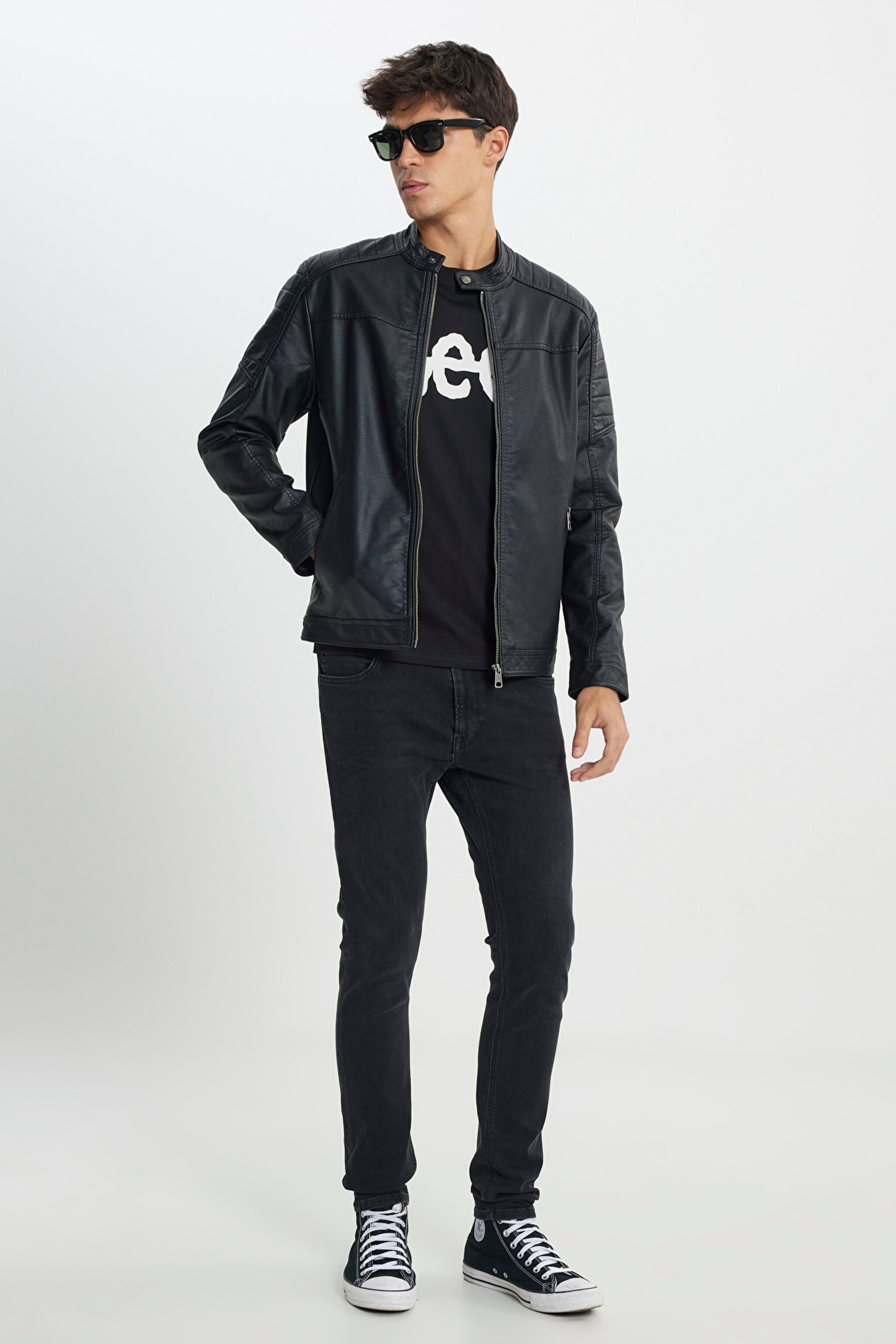 Regular Fit Normal Kesim Fermuarlı Siyah Ceket - Black-L242469001 (görsel 3)