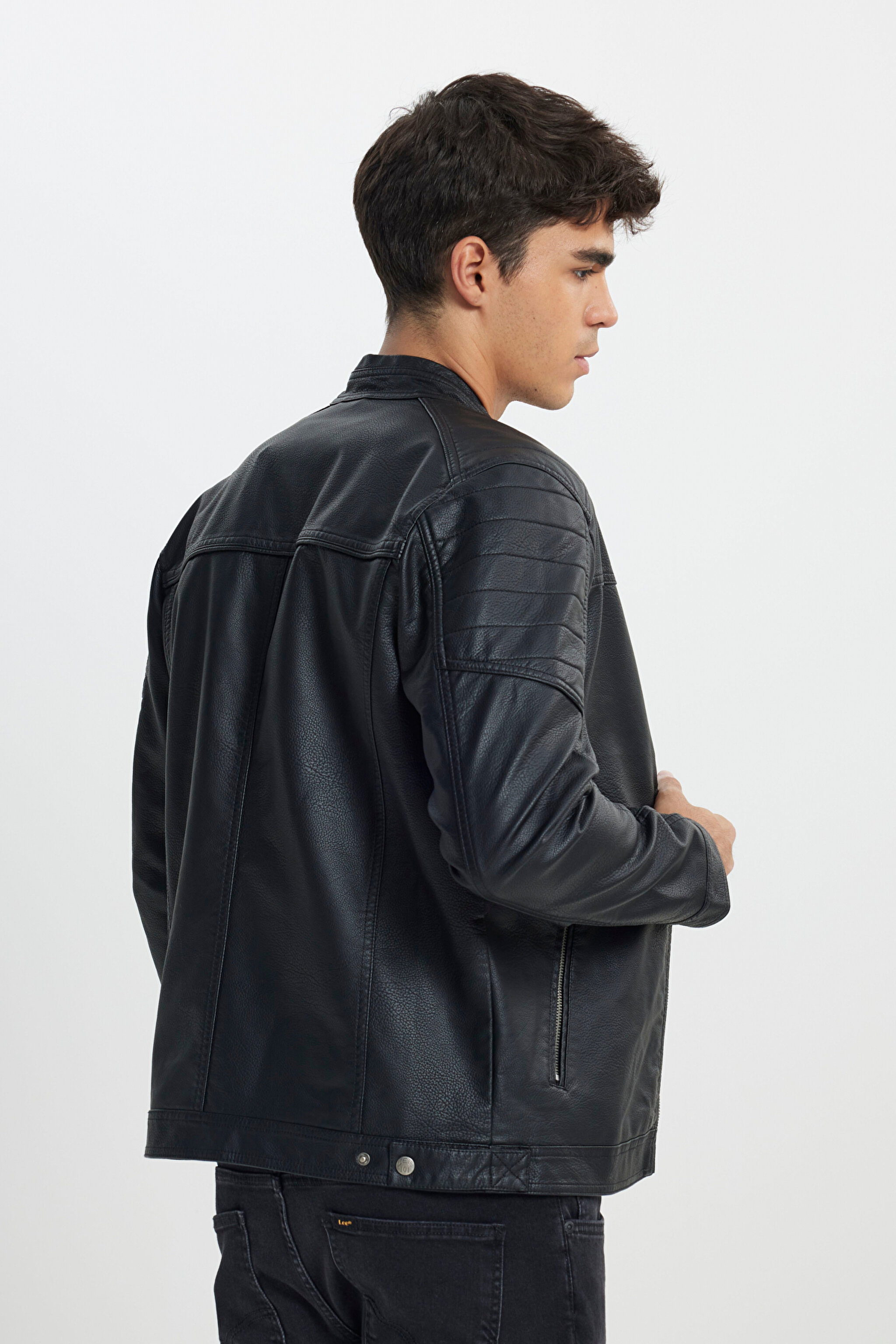 Regular Fit Normal Kesim Fermuarlı Siyah Ceket - Black-L242469001 (görsel 5)