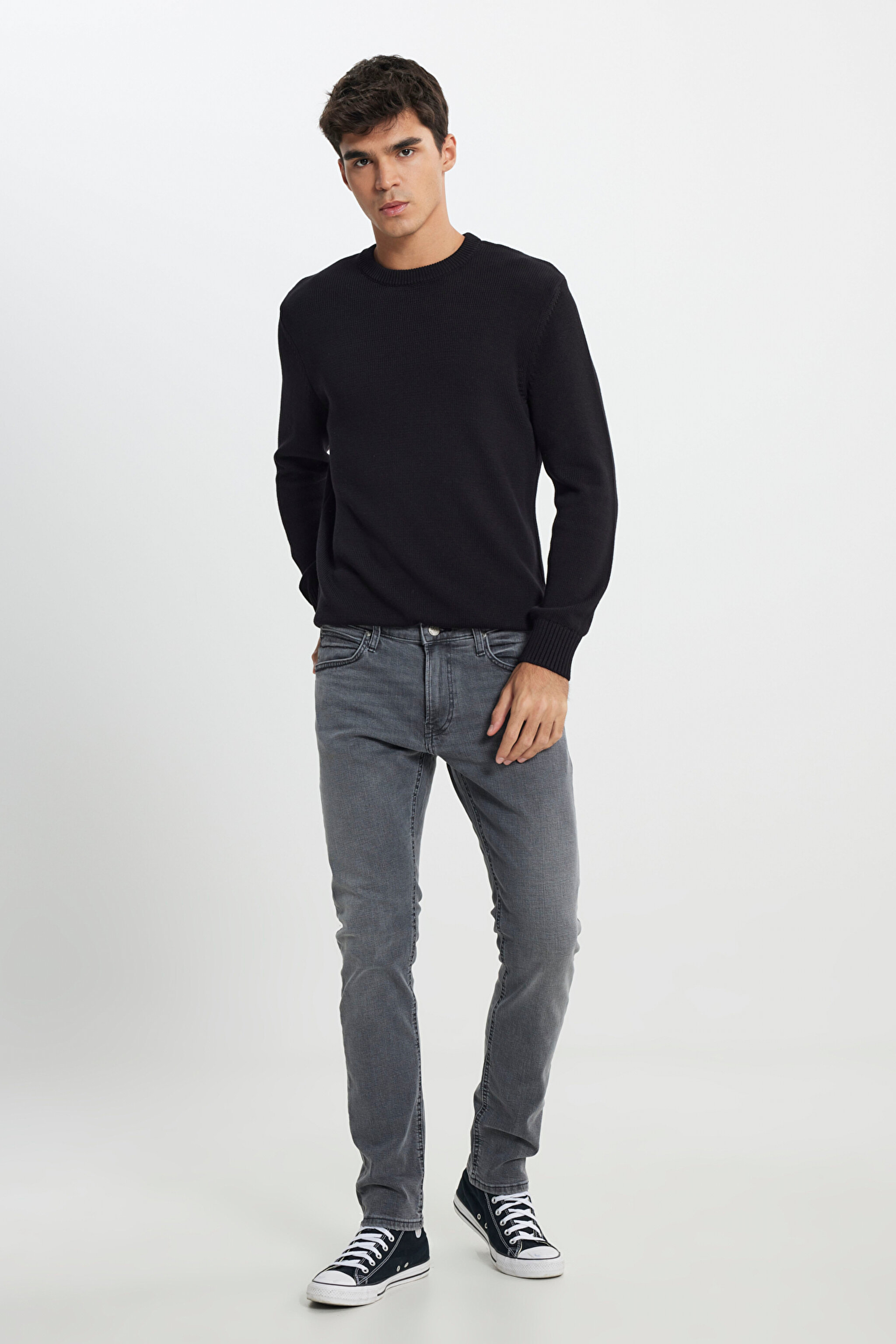 Regular Fit Normal Kesim Bisiklet Yaka Siyah Triko - Black-L242474001 (görsel 2)