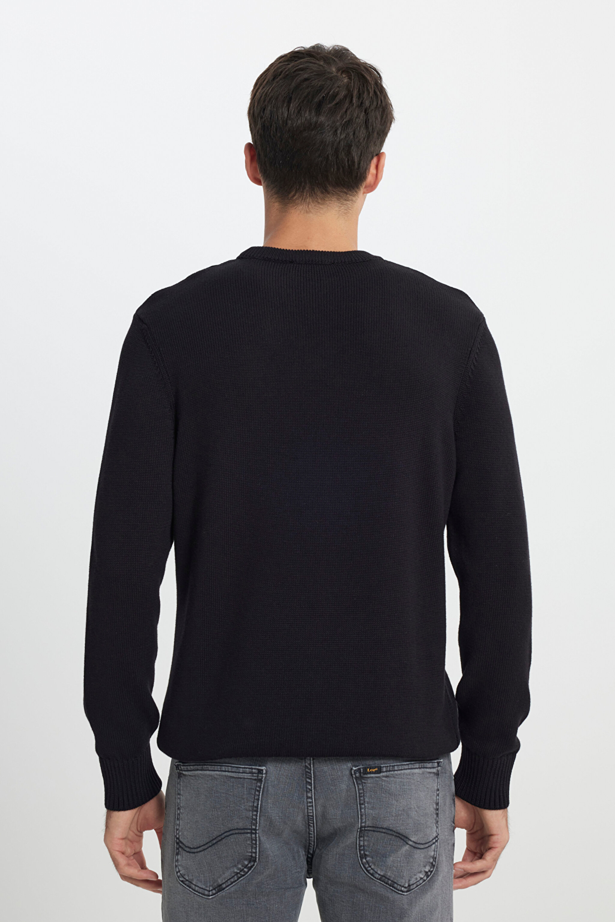 Regular Fit Normal Kesim Bisiklet Yaka Siyah Triko - Black-L242474001 (görsel 3)