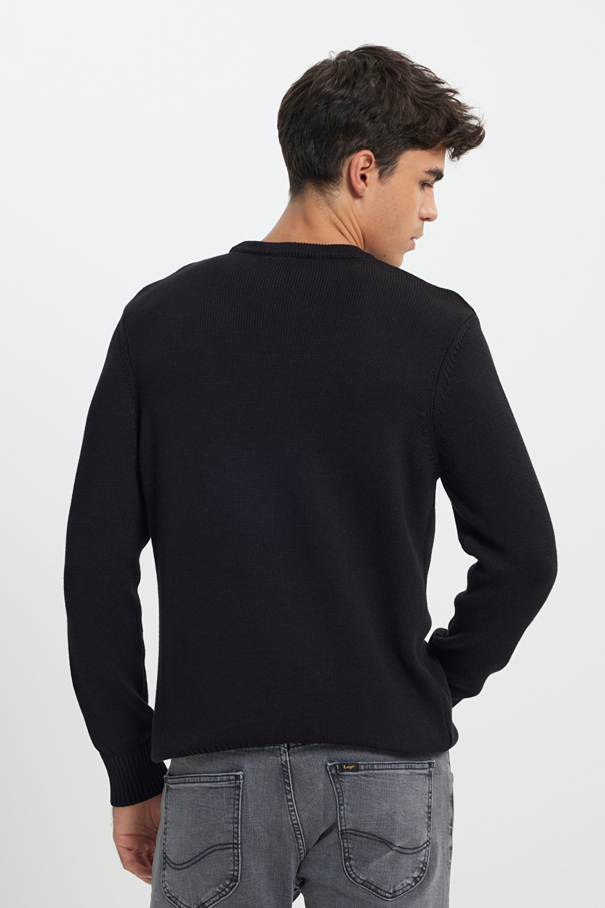 Regular Fit Normal Kesim Bisiklet Yaka Siyah Triko - Black-L242474001 (görsel 4)