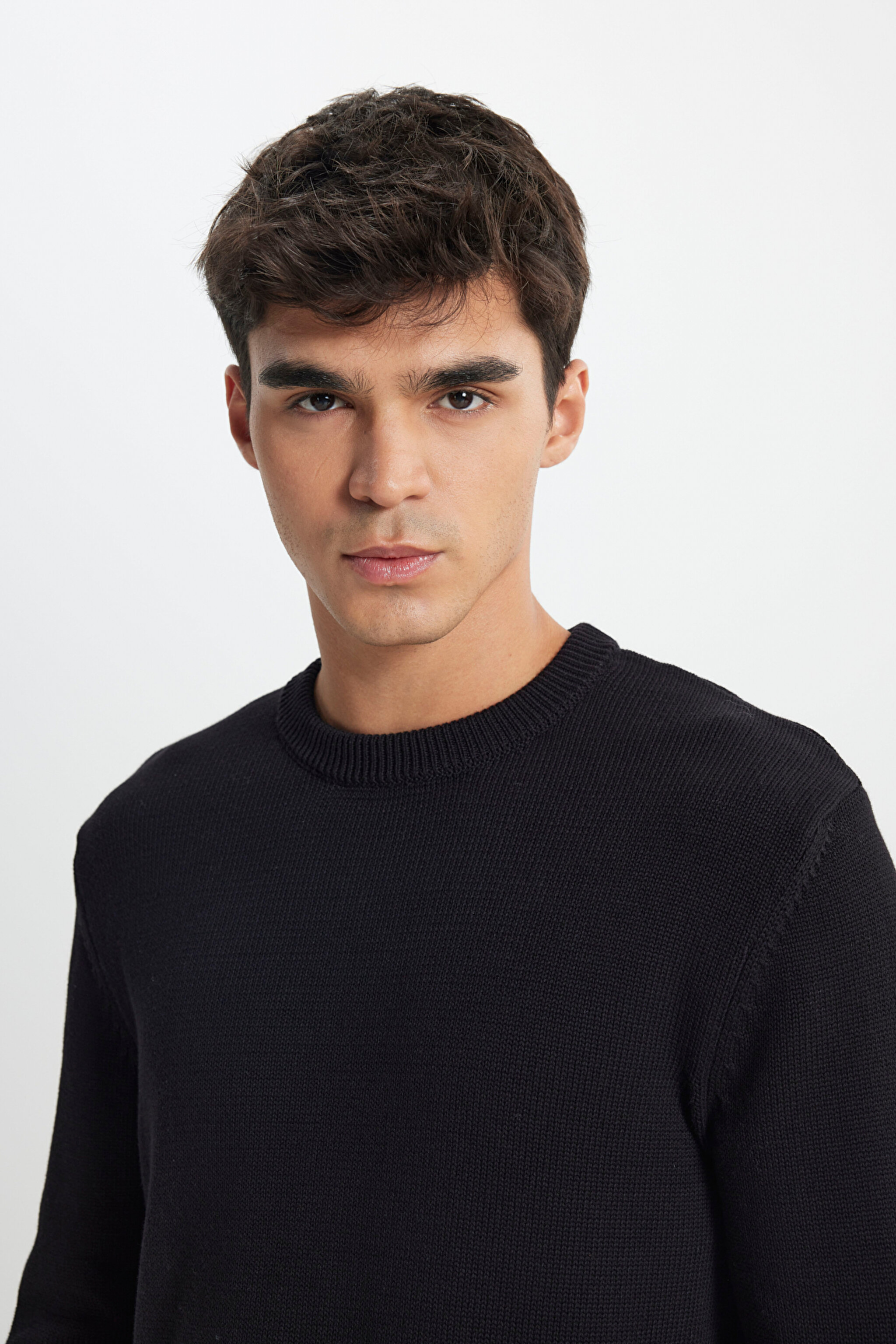 Regular Fit Normal Kesim Bisiklet Yaka Siyah Triko - Black-L242474001 (görsel 5)