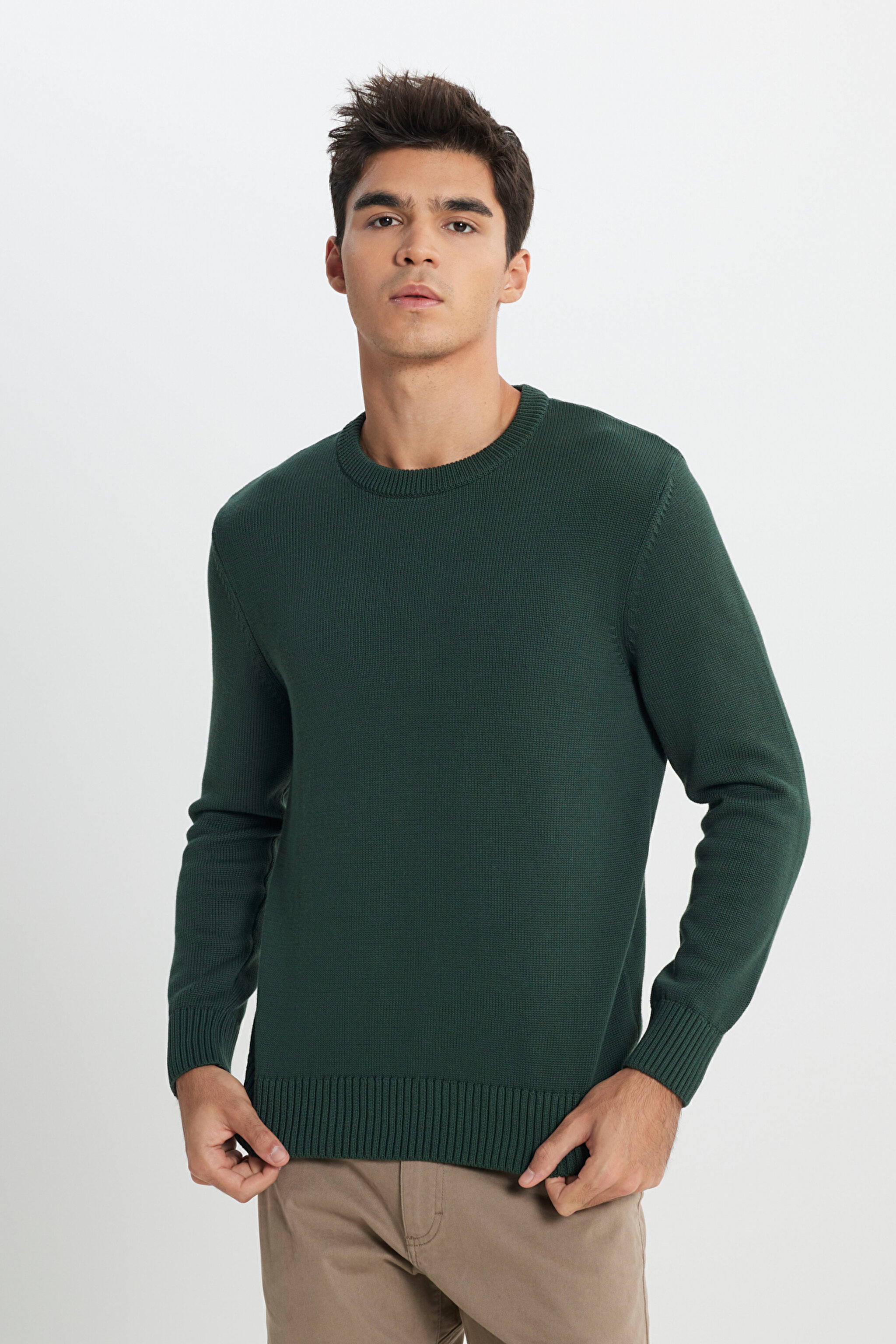Regular Fit Normal Kesim Haki Triko Kazak - Khaki-L242474801 (görsel 2)