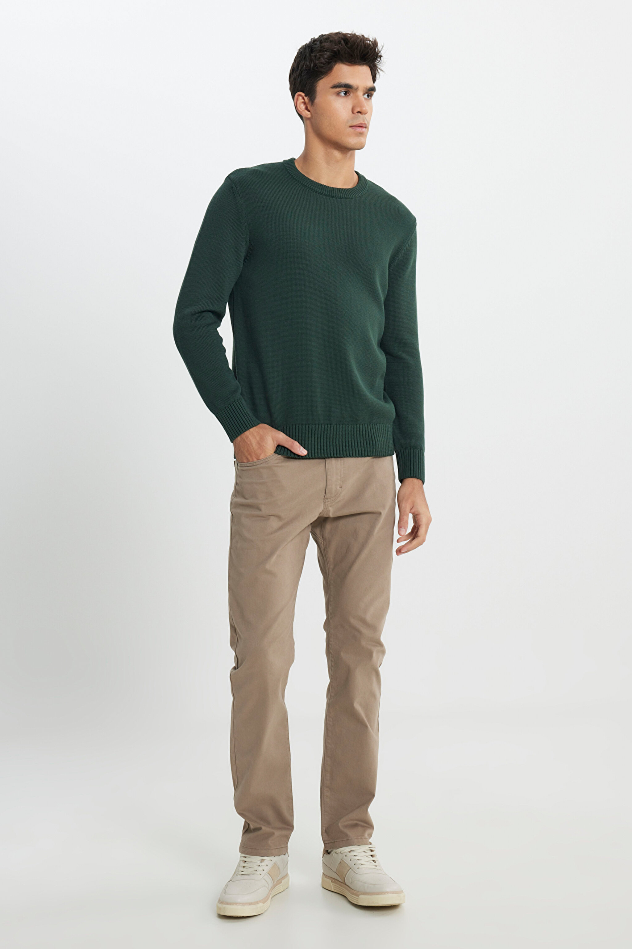 Regular Fit Normal Kesim Haki Triko Kazak - Khaki-L242474801 (görsel 3)