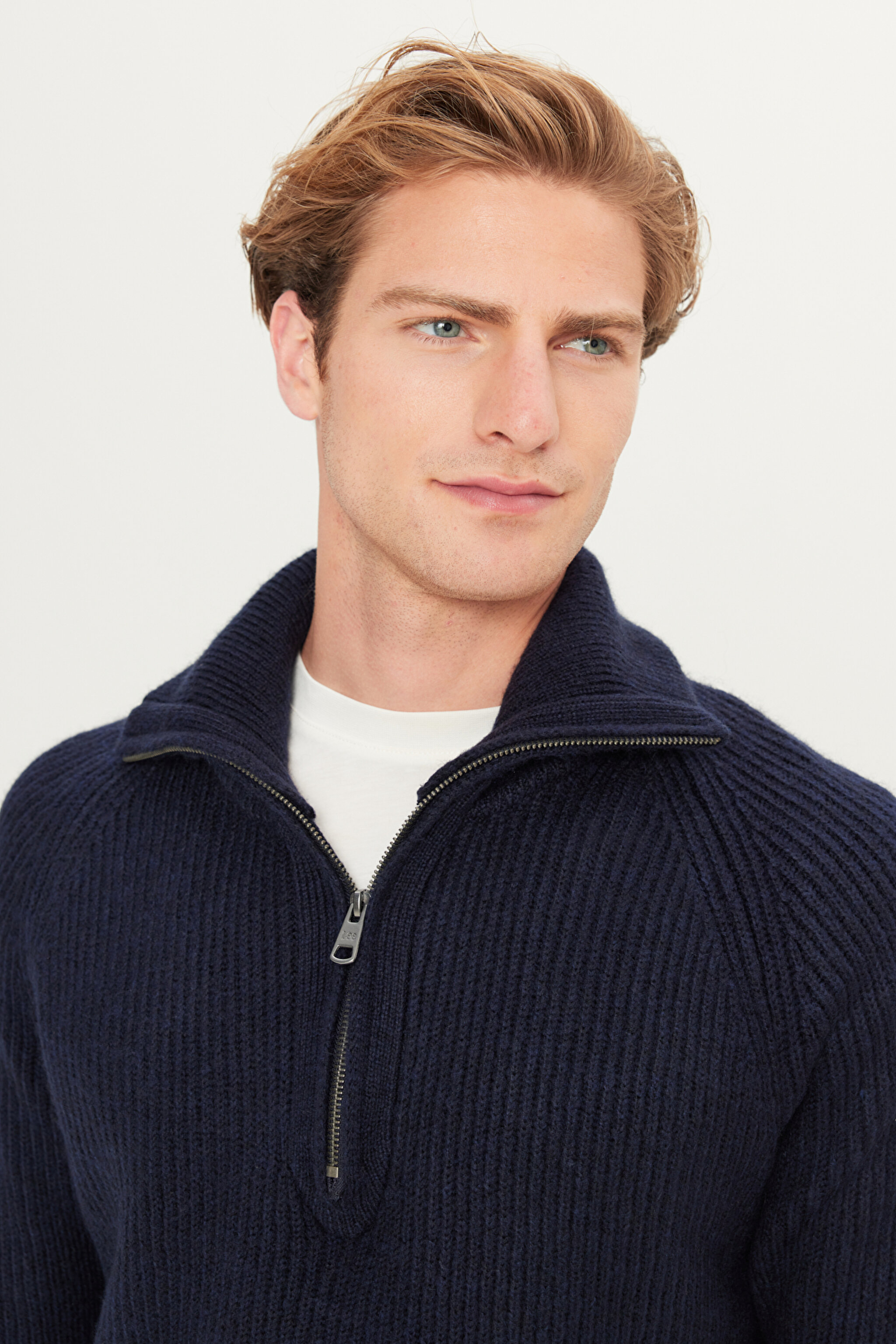 Regular Fit Normal Kesim Fermuar Detaylı Lacivert Triko Kazak - Navy-L242496410 (görsel 4)