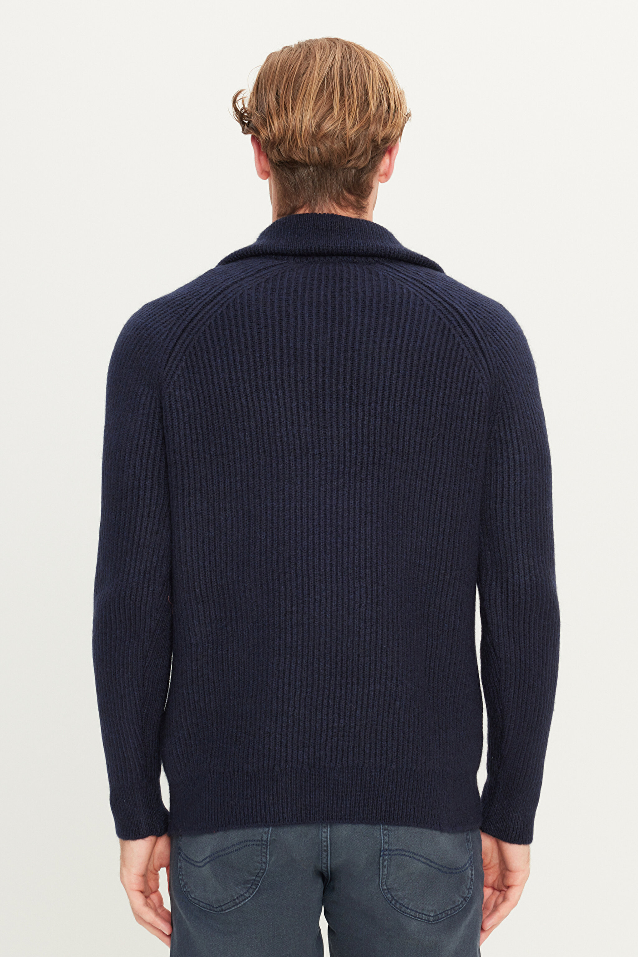 Regular Fit Normal Kesim Fermuar Detaylı Lacivert Triko Kazak - Navy-L242496410 (görsel 5)
