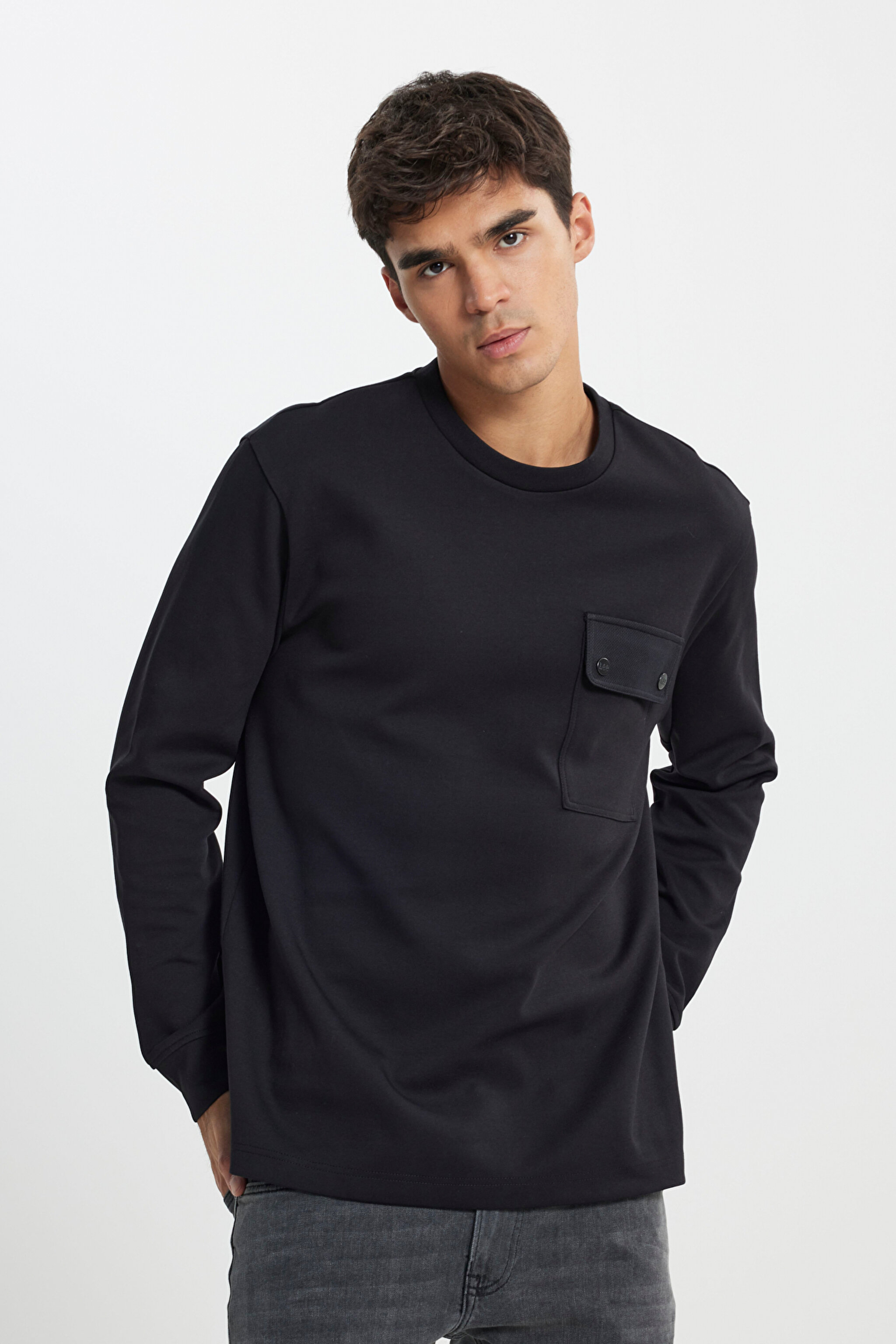Relaxed Fit Geniş Kesim Bisiklet Yaka Siyah Sweatshirt - Black-L242498001