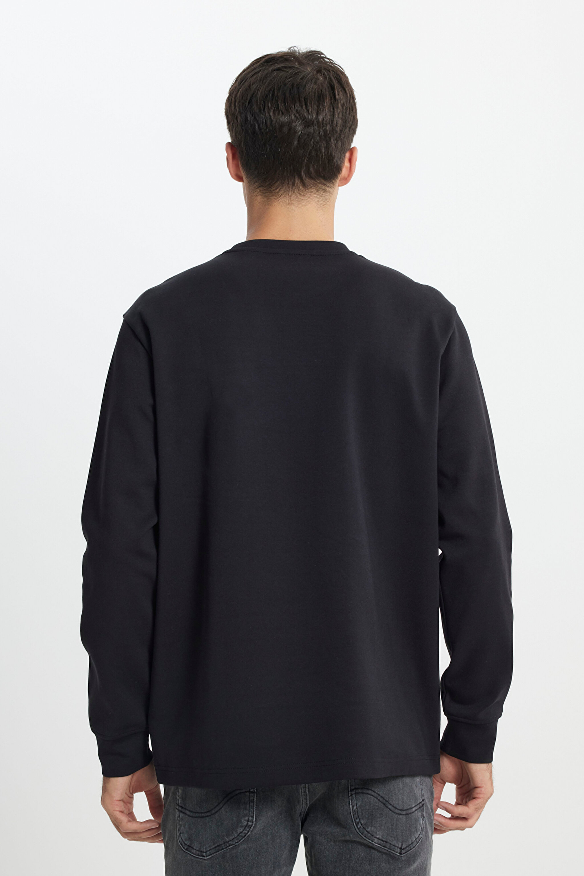 Relaxed Fit Geniş Kesim Bisiklet Yaka Siyah Sweatshirt - Black-L242498001 (görsel 6)