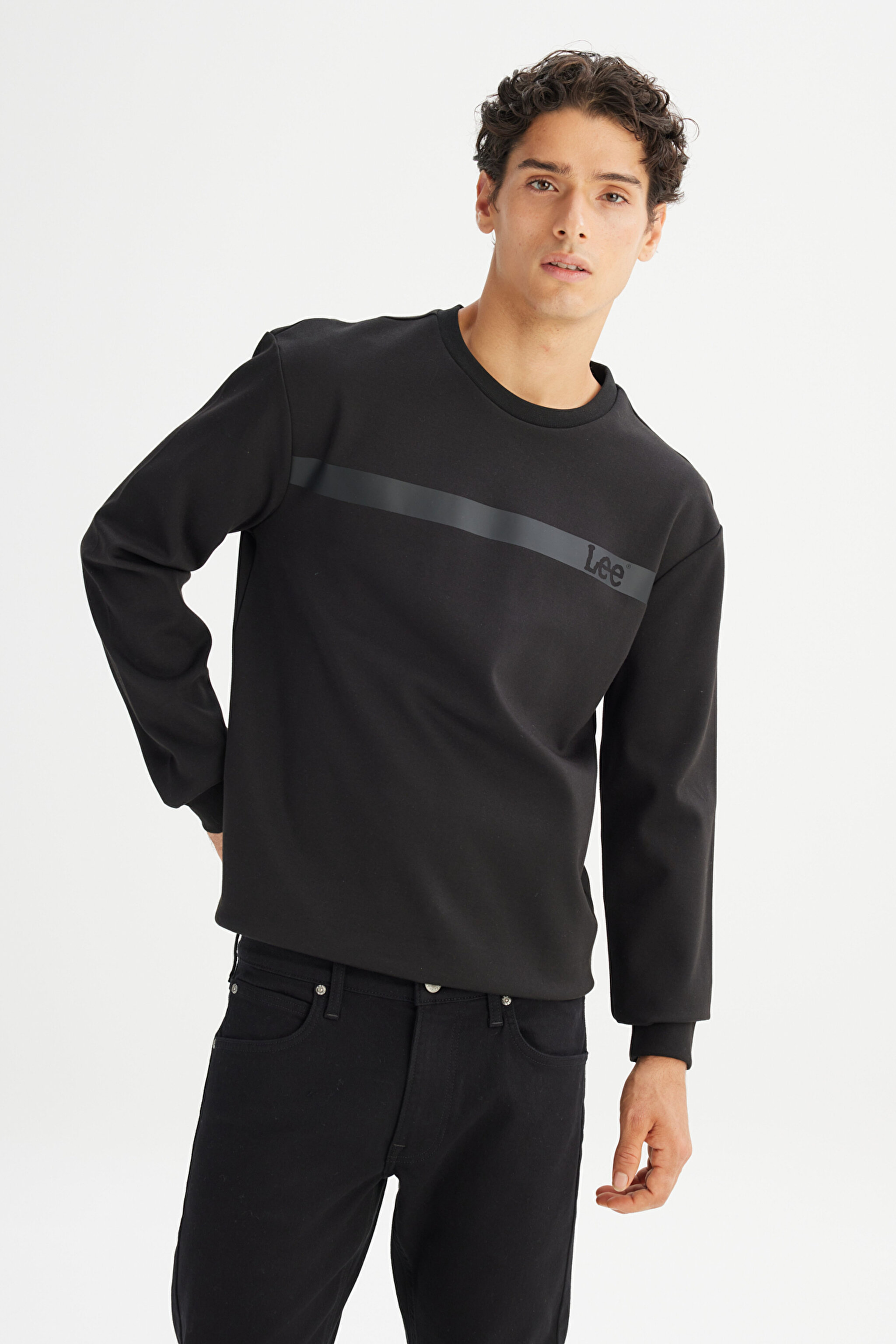 Regular Fit Normal Kesim Bisiklet Yaka Siyah Sweatshirt