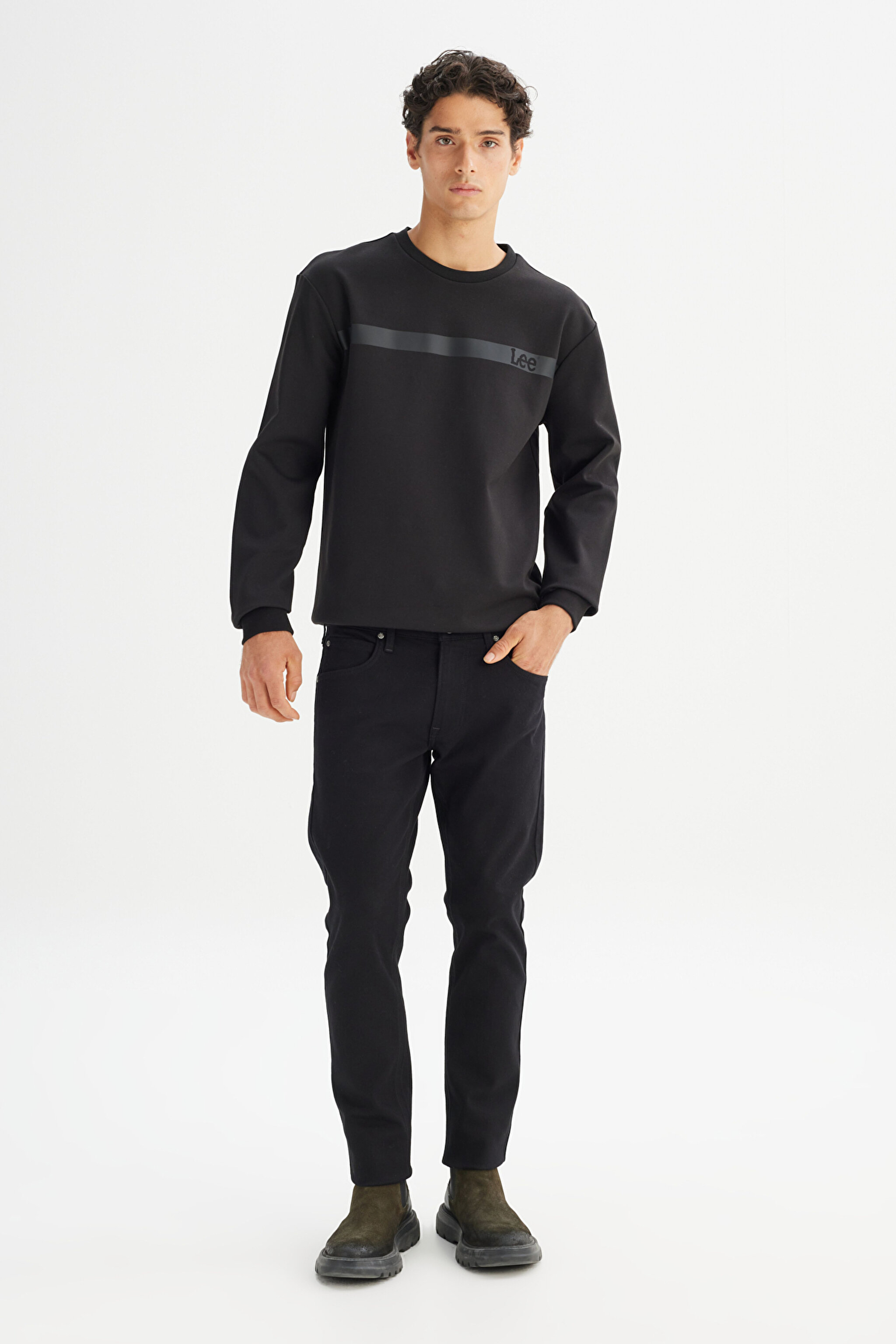 Regular Fit Normal Kesim Bisiklet Yaka Siyah Sweatshirt - Black-L242499001 (görsel 2)