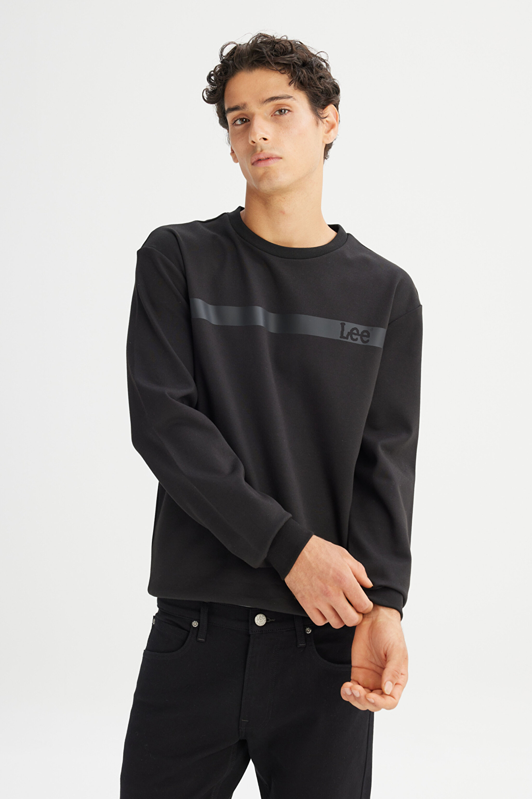 Regular Fit Normal Kesim Bisiklet Yaka Siyah Sweatshirt - Black-L242499001 (görsel 3)