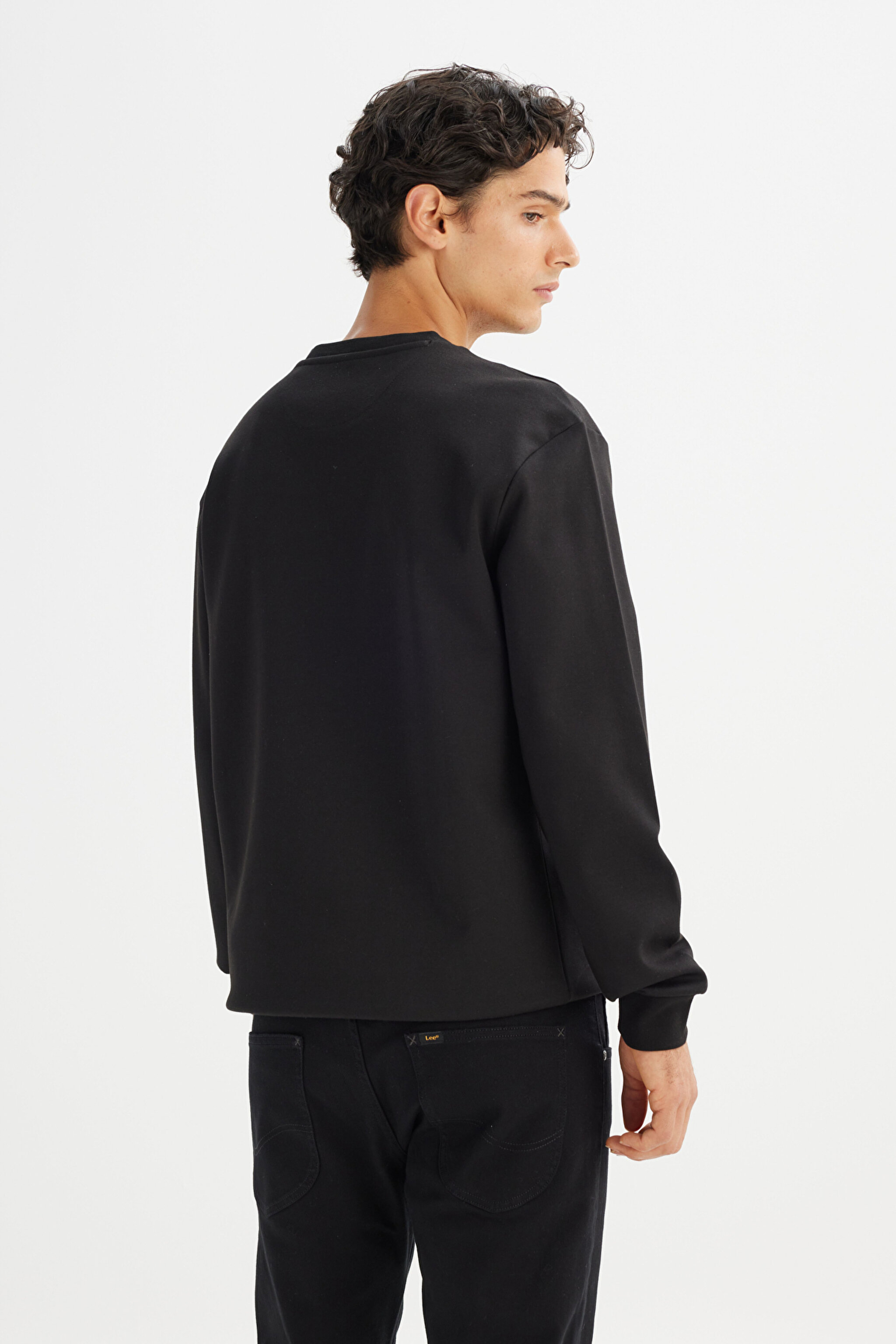 Regular Fit Normal Kesim Bisiklet Yaka Siyah Sweatshirt - Black-L242499001 (görsel 5)