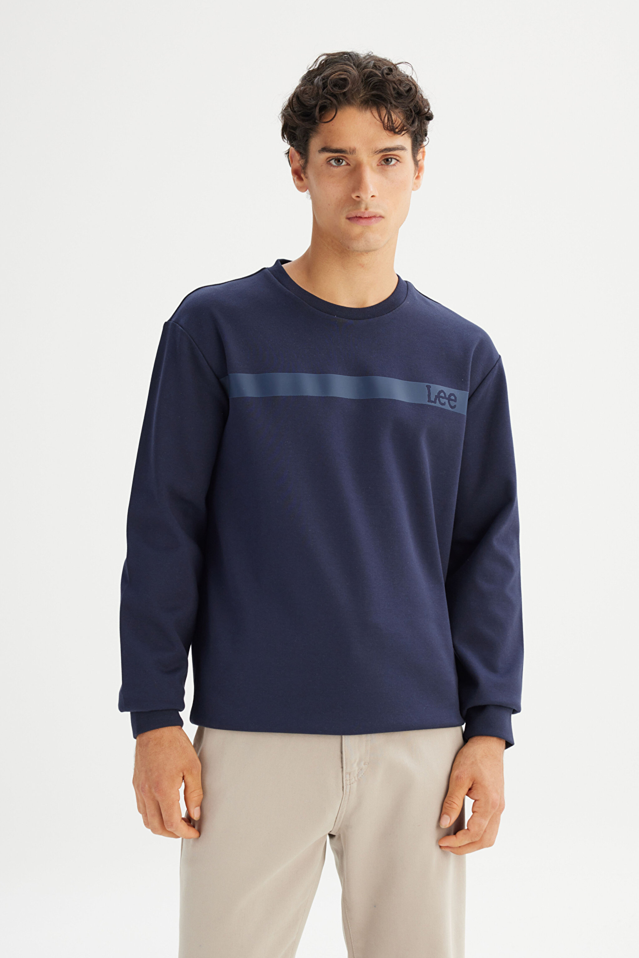 Pamuklu Regular Fit Normal Kesim Bisiklet Yaka Sweatshirt - DarKNavy-L242499411 (görsel 3)