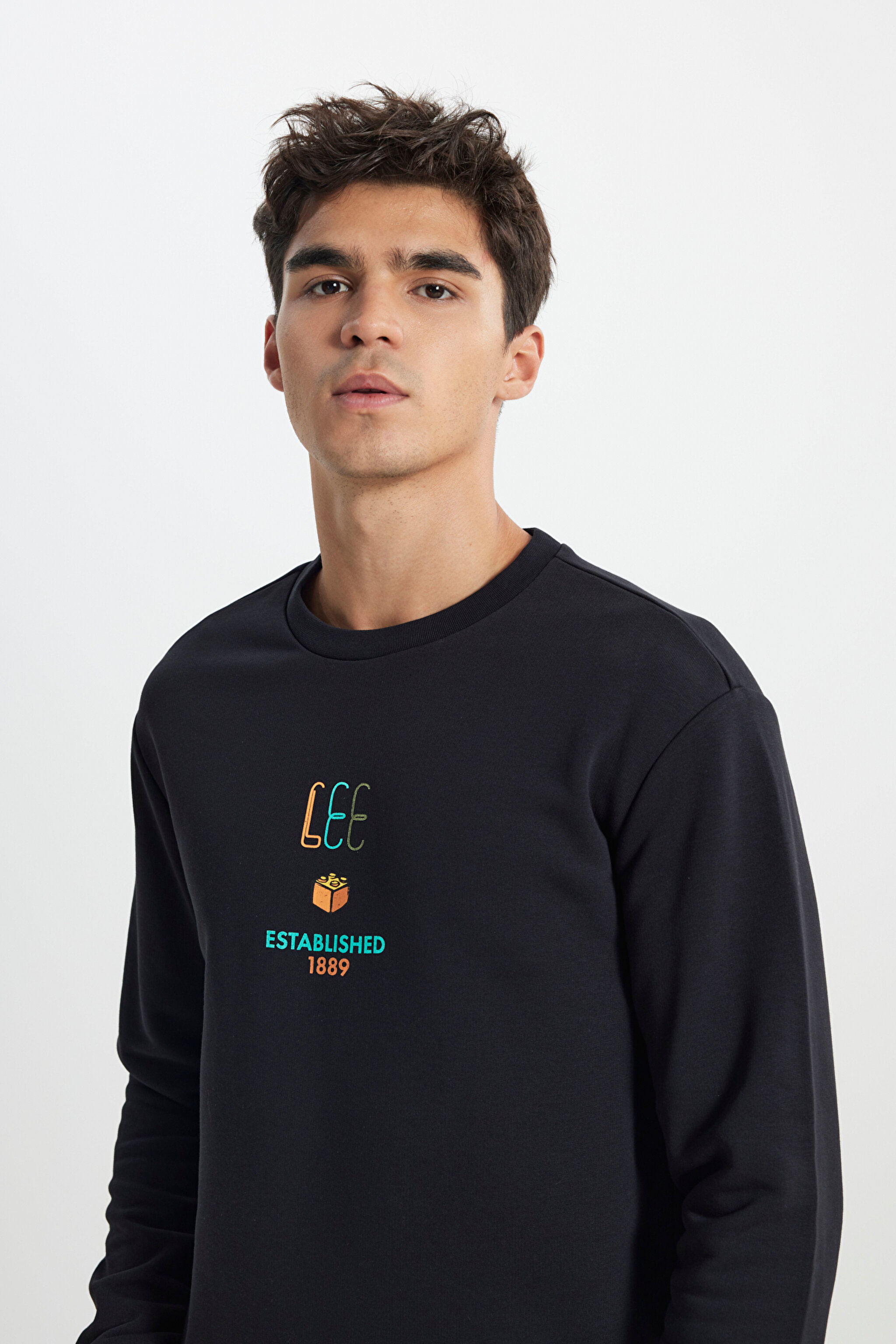 Regular Fit Normal Kesim Bisiklet Yaka Siyah Sweatshirt - Black-L242504001 (görsel 3)