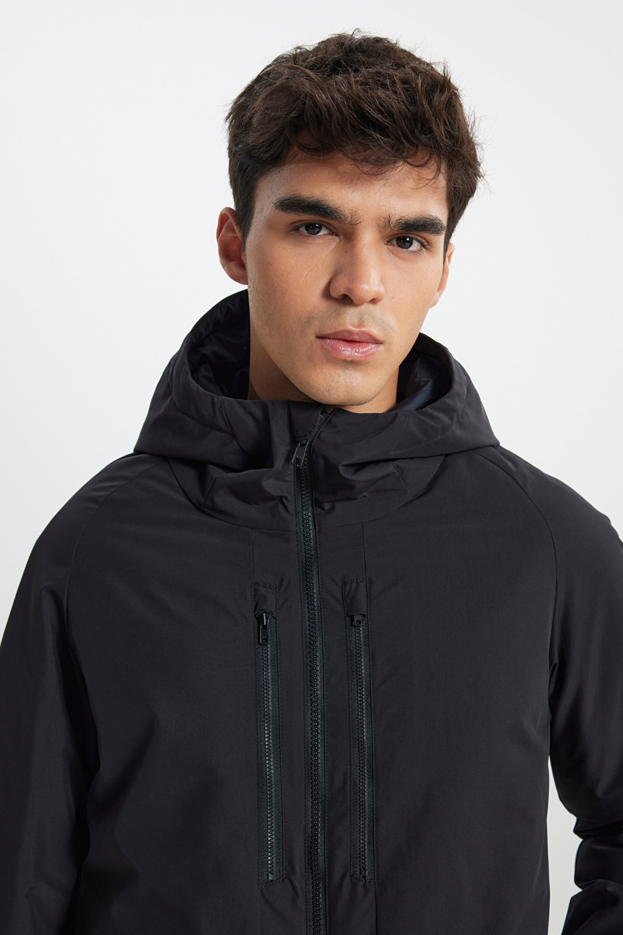 Relaxed Fit Geniş Kesim Kapüşonlu Siyah Parka - Black-L242506001 (görsel 5)