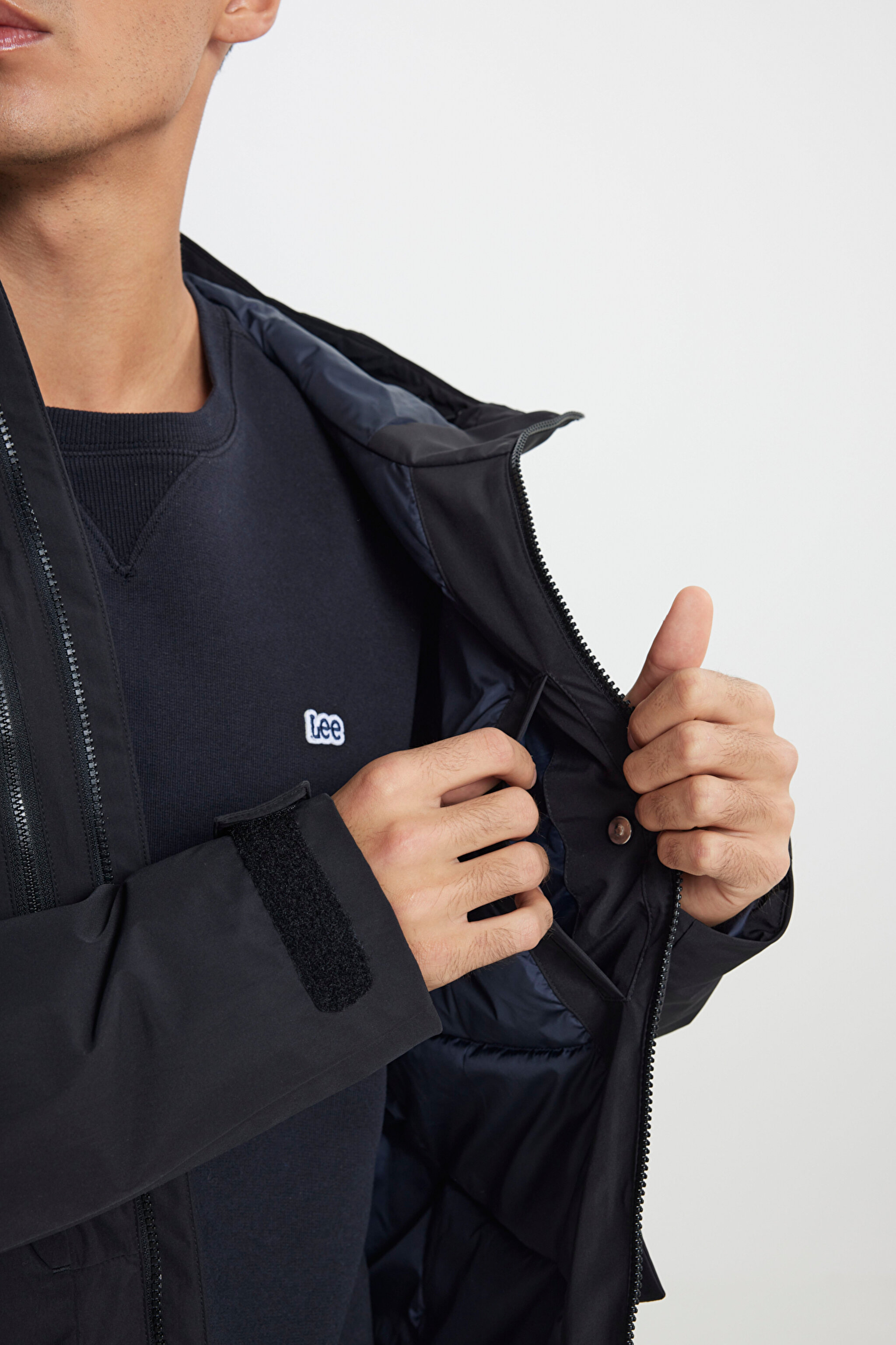 Relaxed Fit Geniş Kesim Kapüşonlu Siyah Parka - Black-L242506001 (görsel 6)