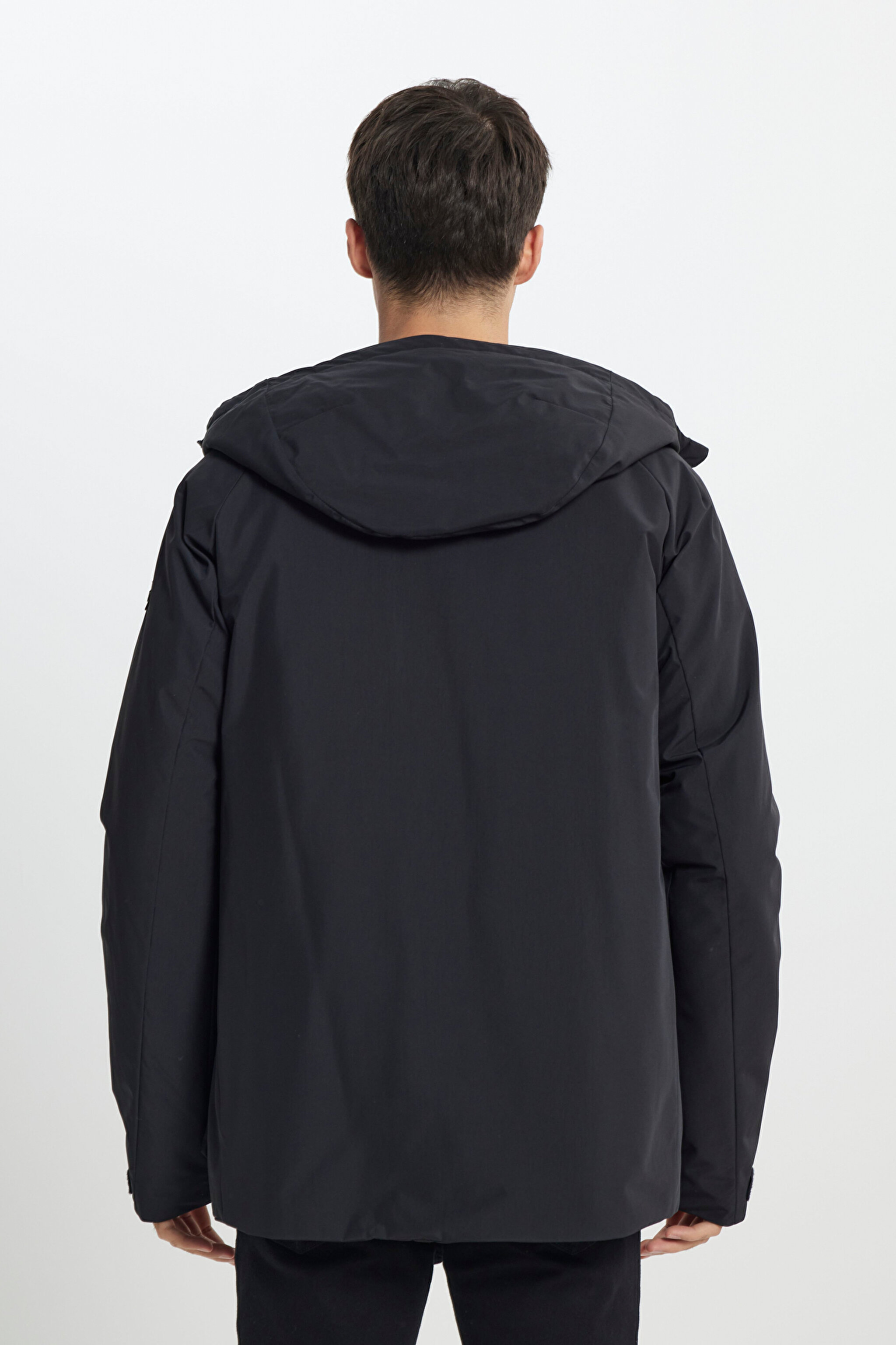 Relaxed Fit Geniş Kesim Kapüşonlu Siyah Parka - Black-L242506001 (görsel 9)