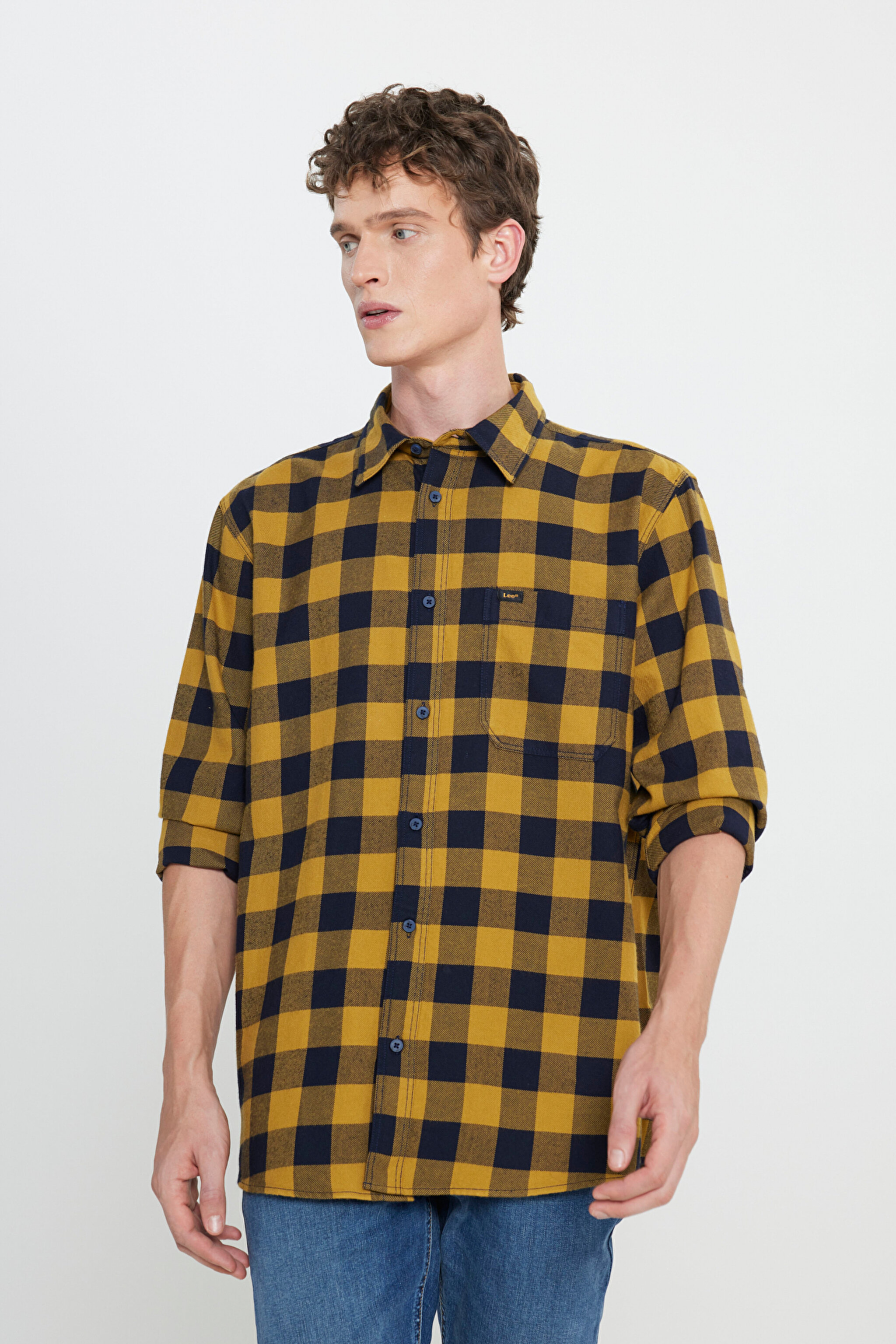 Regular Fit Normal Kesim %100 Pamuk Sarı Gömlek Ceket - Yellow-L242518200 (görsel 2)