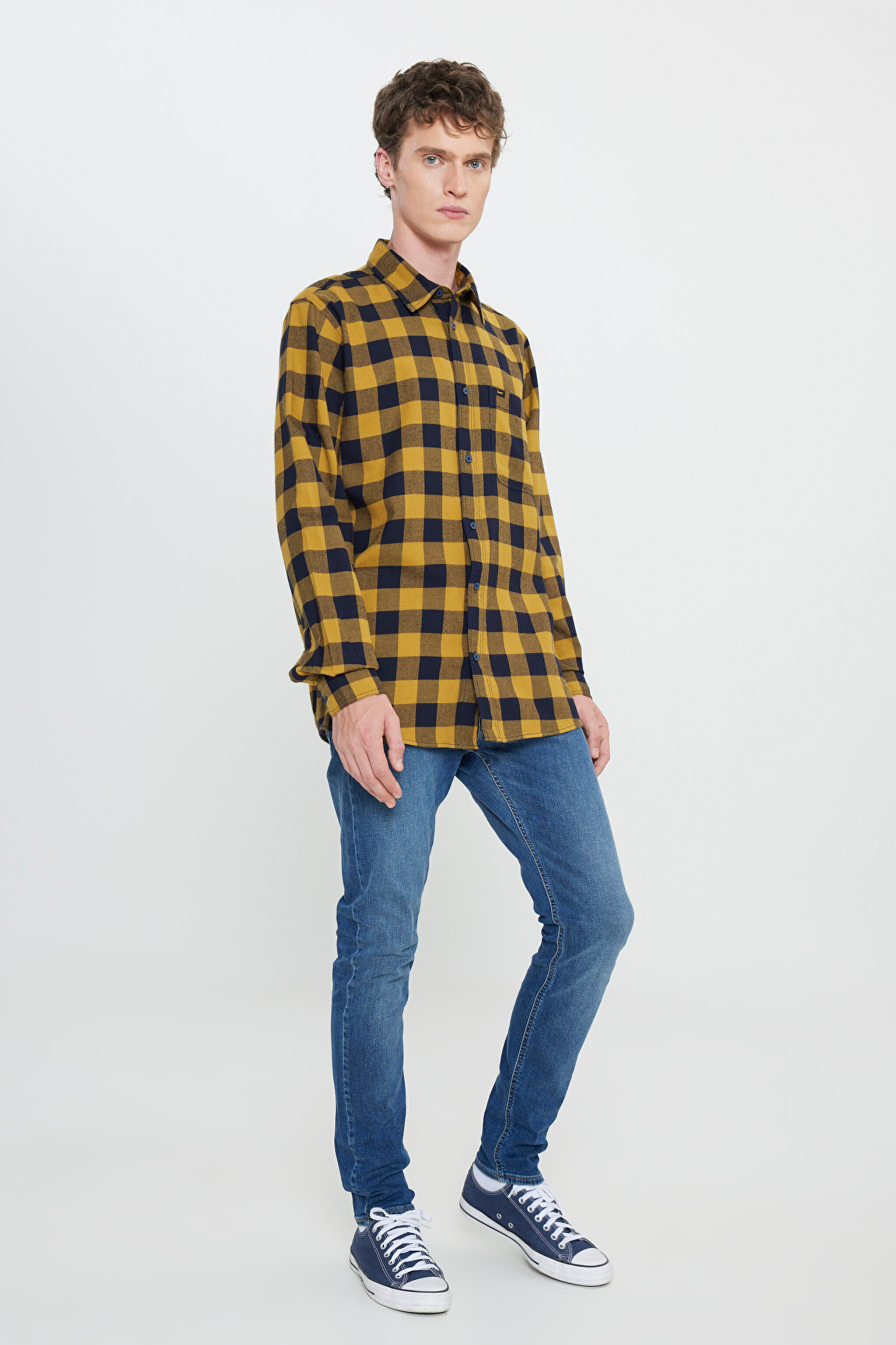 Regular Fit Normal Kesim %100 Pamuk Sarı Gömlek Ceket - Yellow-L242518200 (görsel 3)