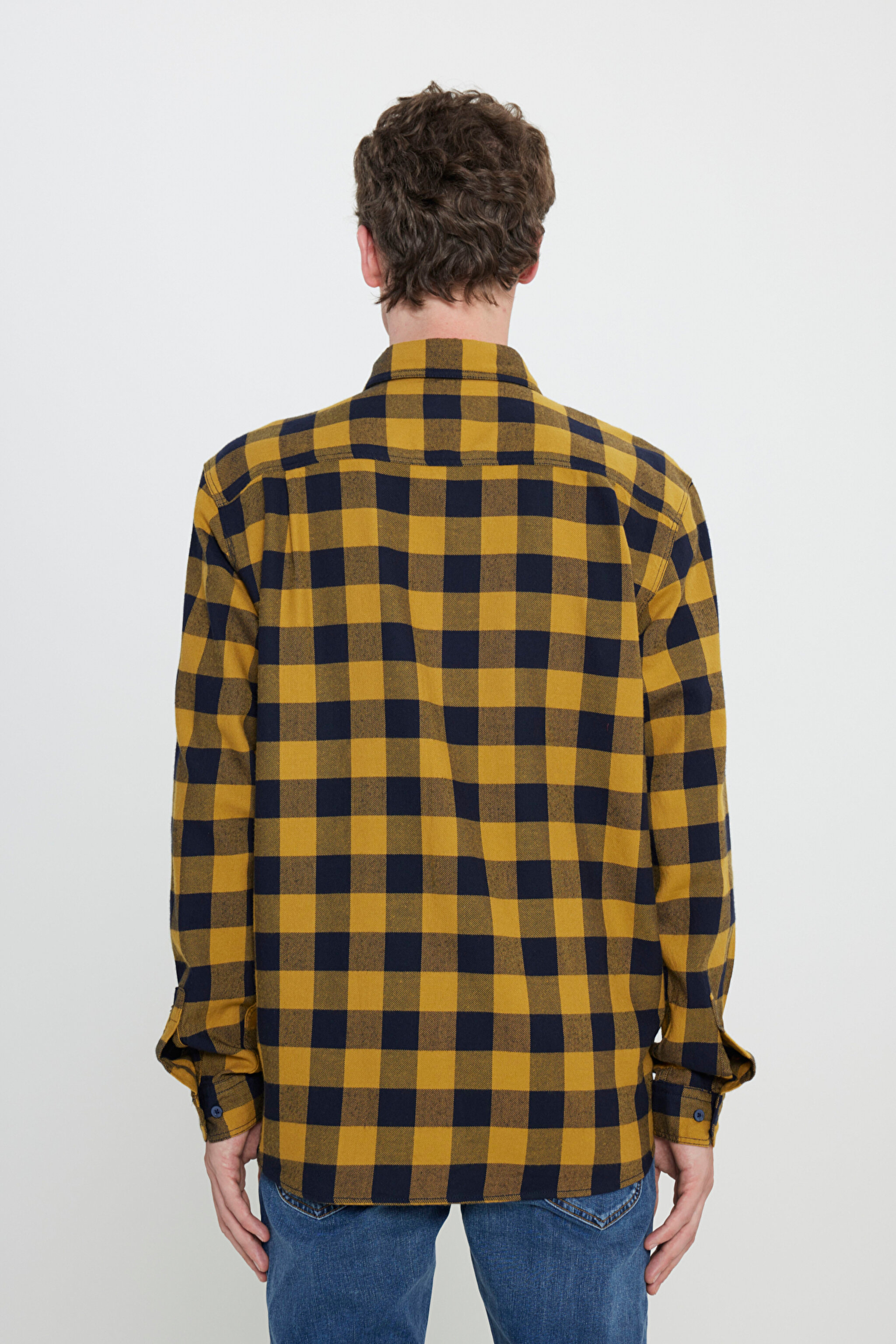 Regular Fit Normal Kesim %100 Pamuk Sarı Gömlek Ceket - Yellow-L242518200 (görsel 5)