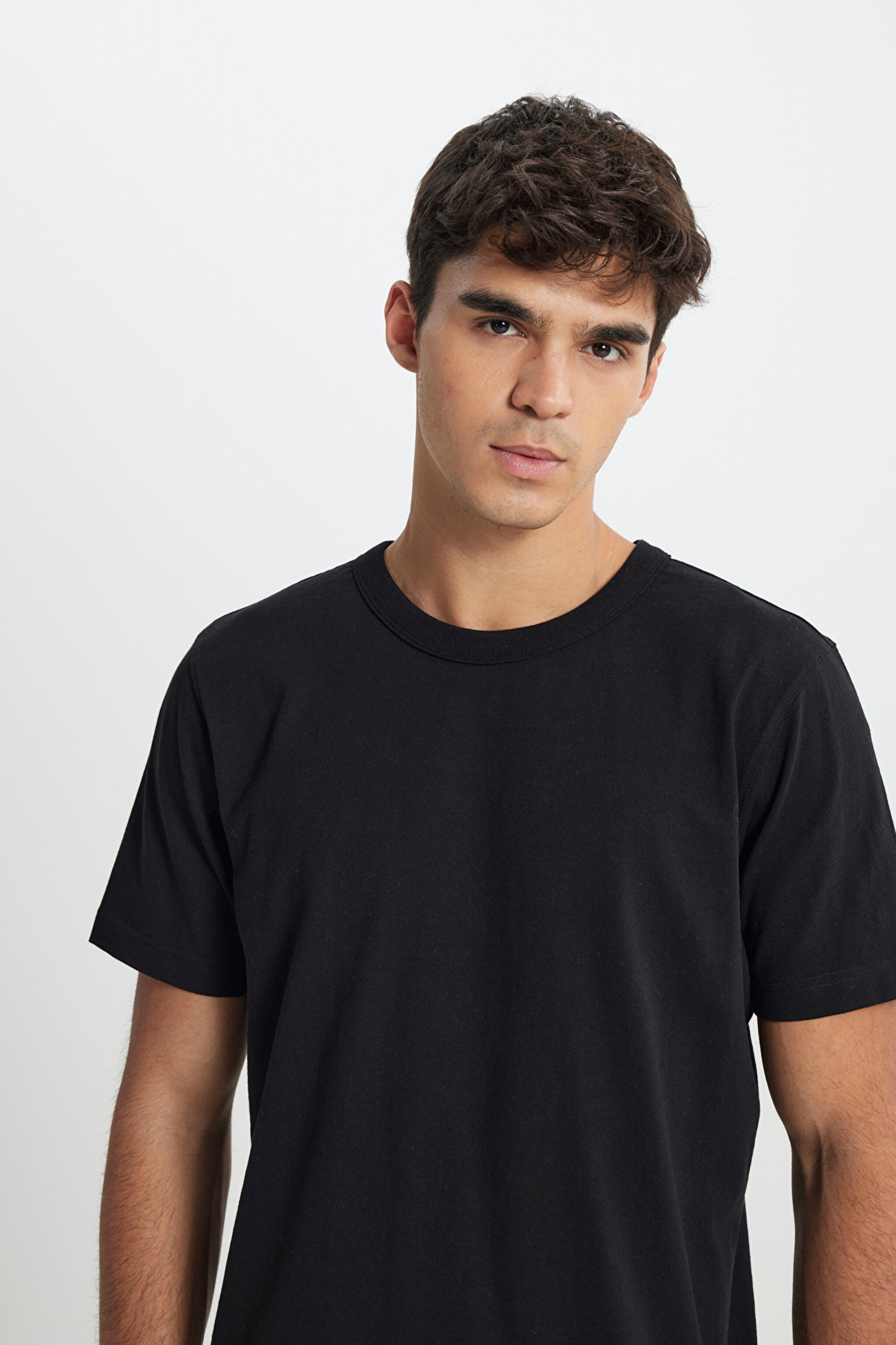 Regular Fit Normal Kesim Bisiklet Yaka %100 Pamuk Siyah Tişört - Black-L242526001 (görsel 4)