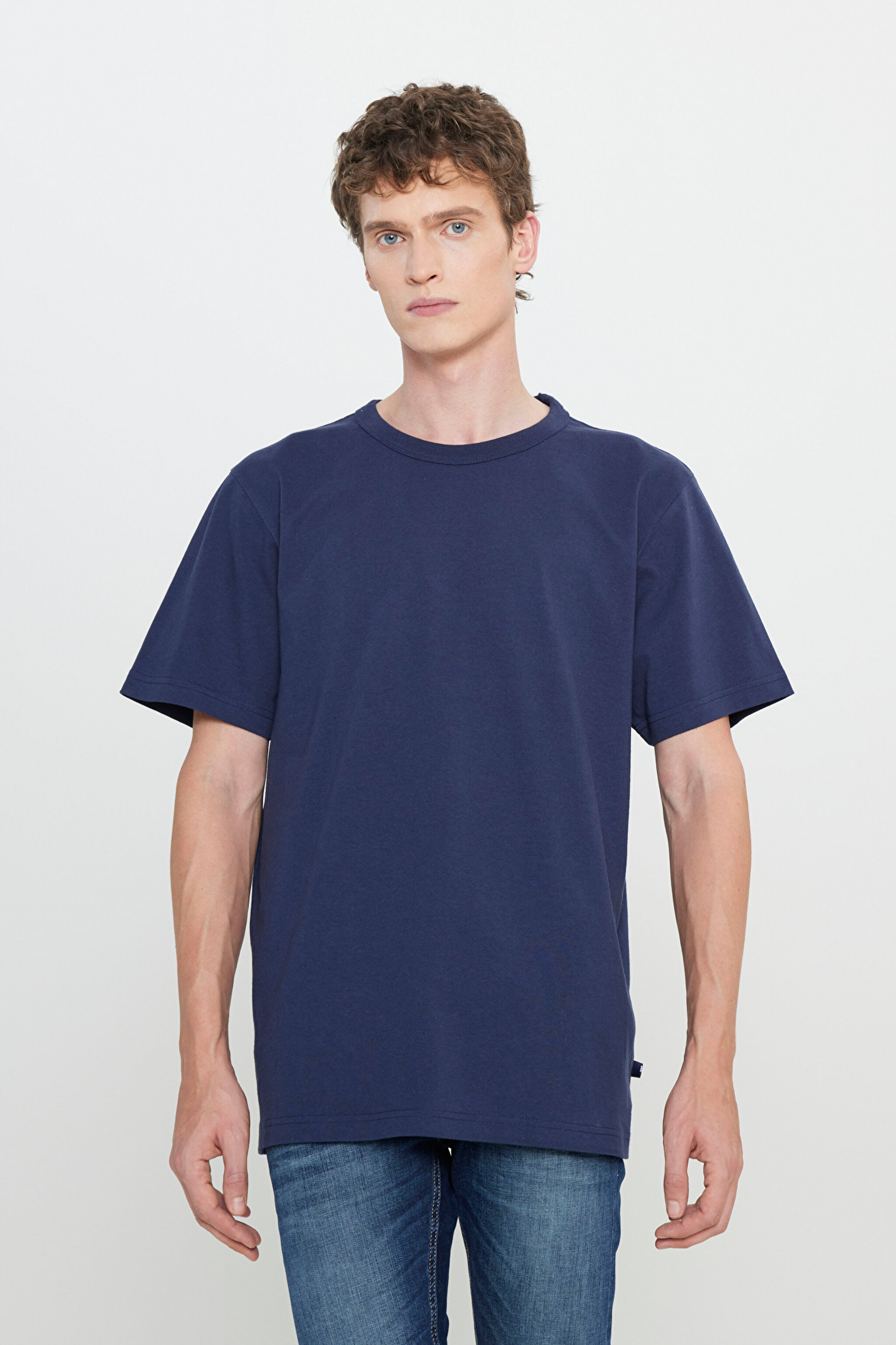 Regular Fit Normal Kesim Bisiklet Yaka %100 Pamuk Lacivert Tişört - Navy-L242526410 (görsel 2)