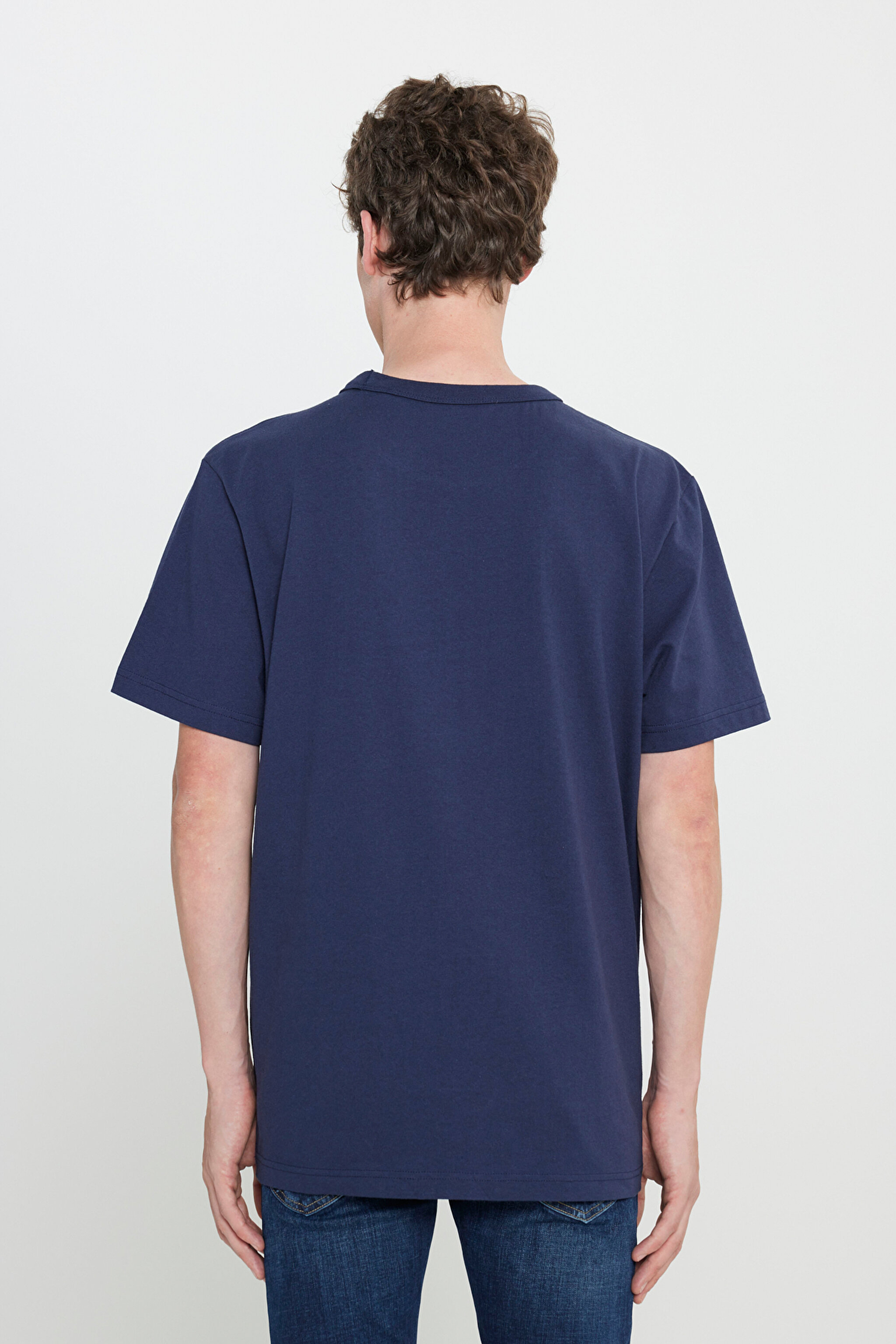 Regular Fit Normal Kesim Bisiklet Yaka %100 Pamuk Lacivert Tişört - Navy-L242526410 (görsel 5)
