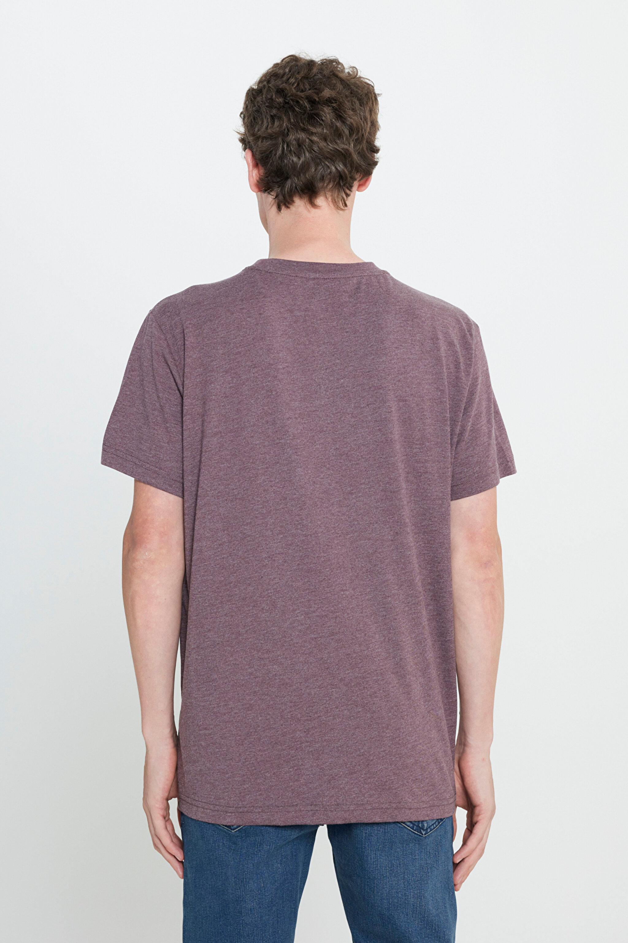 Regular Fit Normal Kesim Bisiklet Yaka Bordo Tişört - Wine-L242540810 (görsel 5)