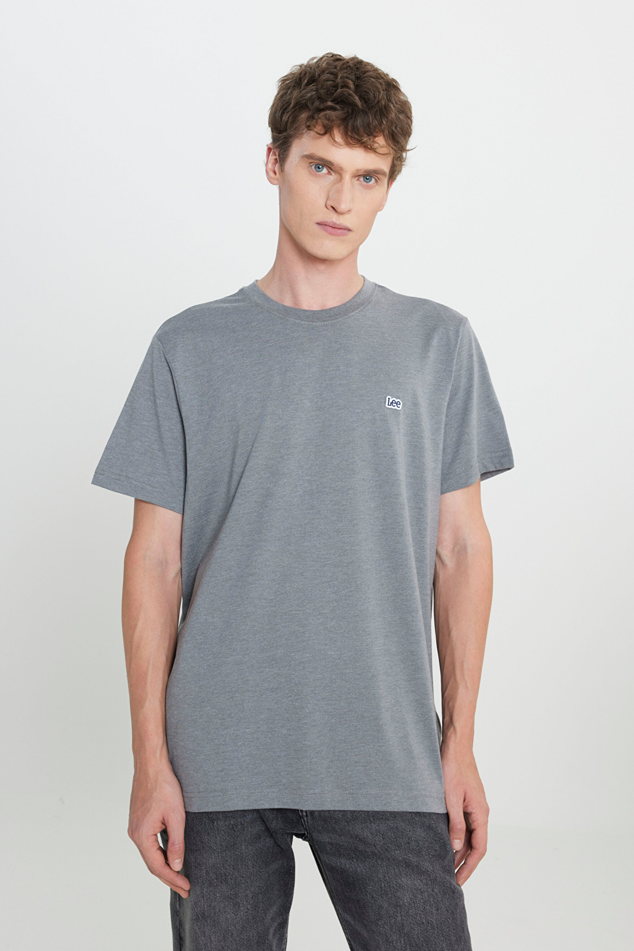 Regular Fit Normal Kesim Bisiklet Yaka Gri Melanj Tişört