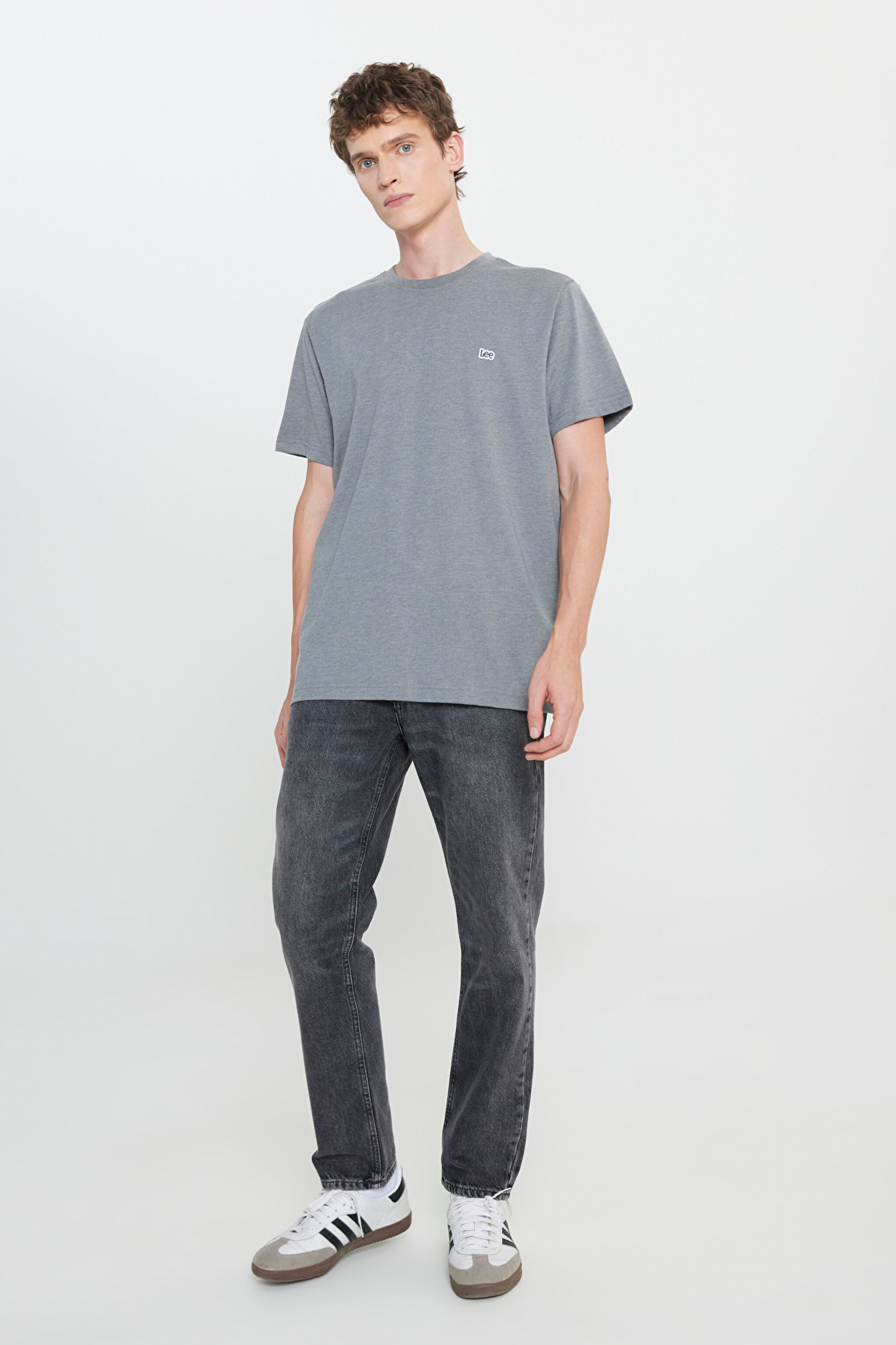 Regular Fit Normal Kesim Bisiklet Yaka Gri Melanj Tişört - Graphite-L242540B86 (görsel 3)
