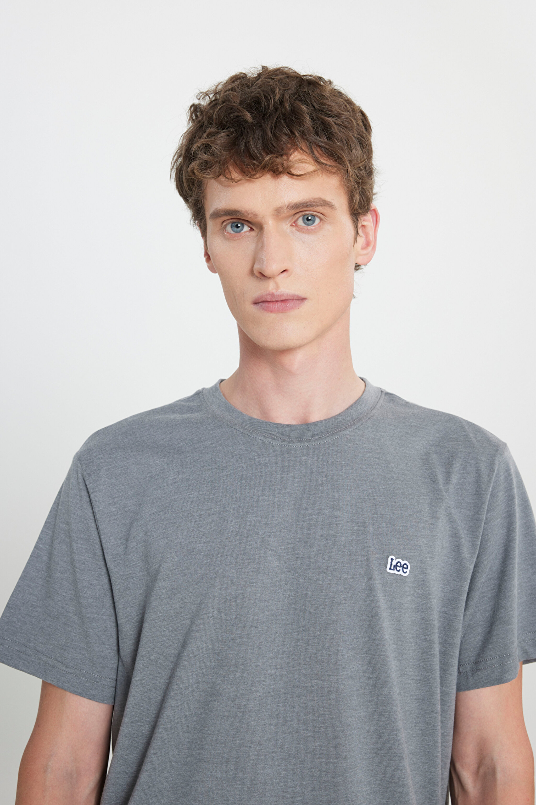 Regular Fit Normal Kesim Bisiklet Yaka Gri Melanj Tişört - Graphite-L242540B86 (görsel 4)