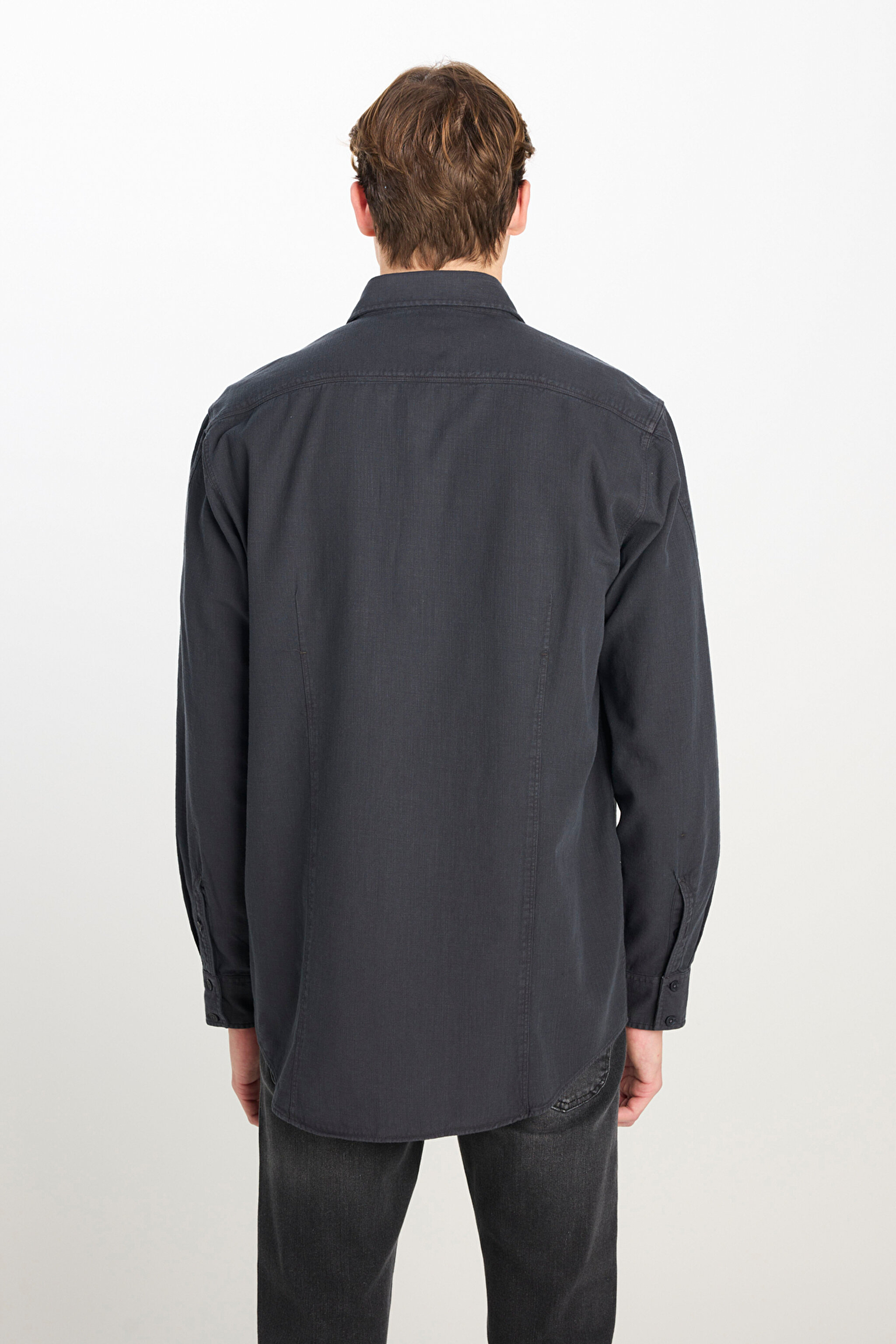 Regular Fit Normal Kesim %100 Pamuk Gömlek Ceket - Anthracite-L242546003 (görsel 5)