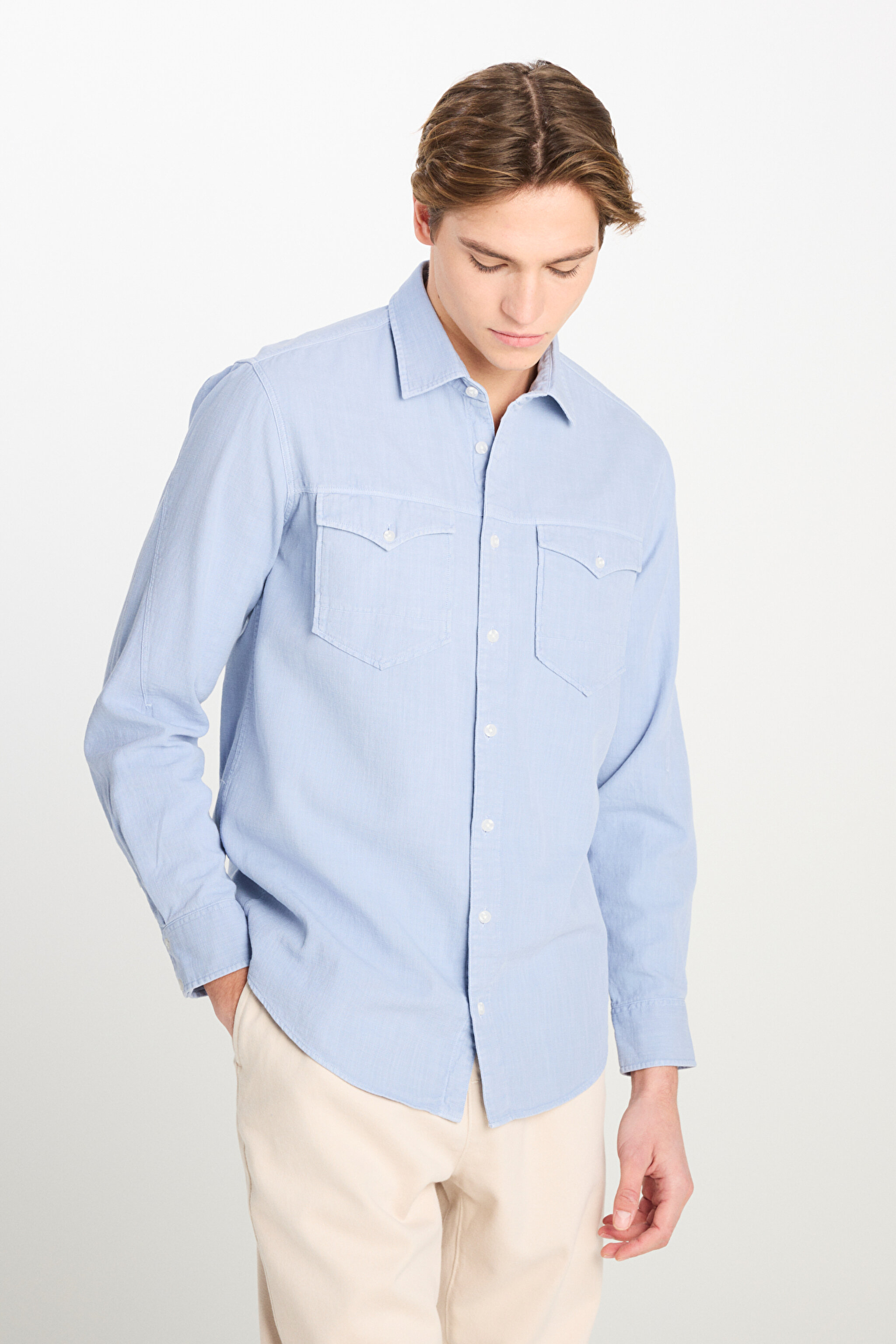 Regular Fit Normal Kesim %100 Pamuk Gömlek Ceket - Blue-L242546400 (görsel 2)